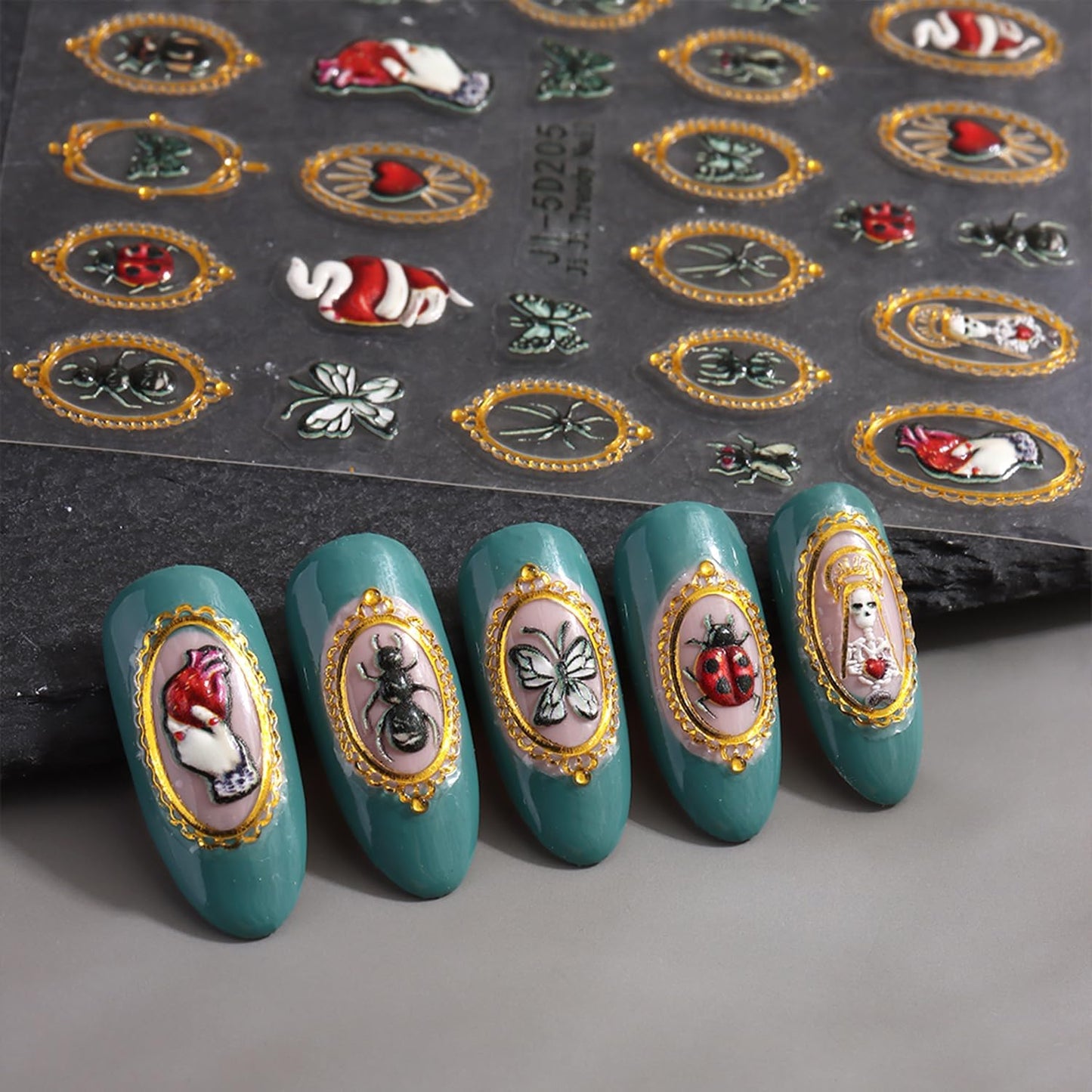 Retro Halloween Nail Art Stickers Decals Pumpkin Spider Nails Sticker 5D Embossed Spider Ghost Nails Decal Self-Adhesive Halloween Nail Decor for Women (4 Sheets)