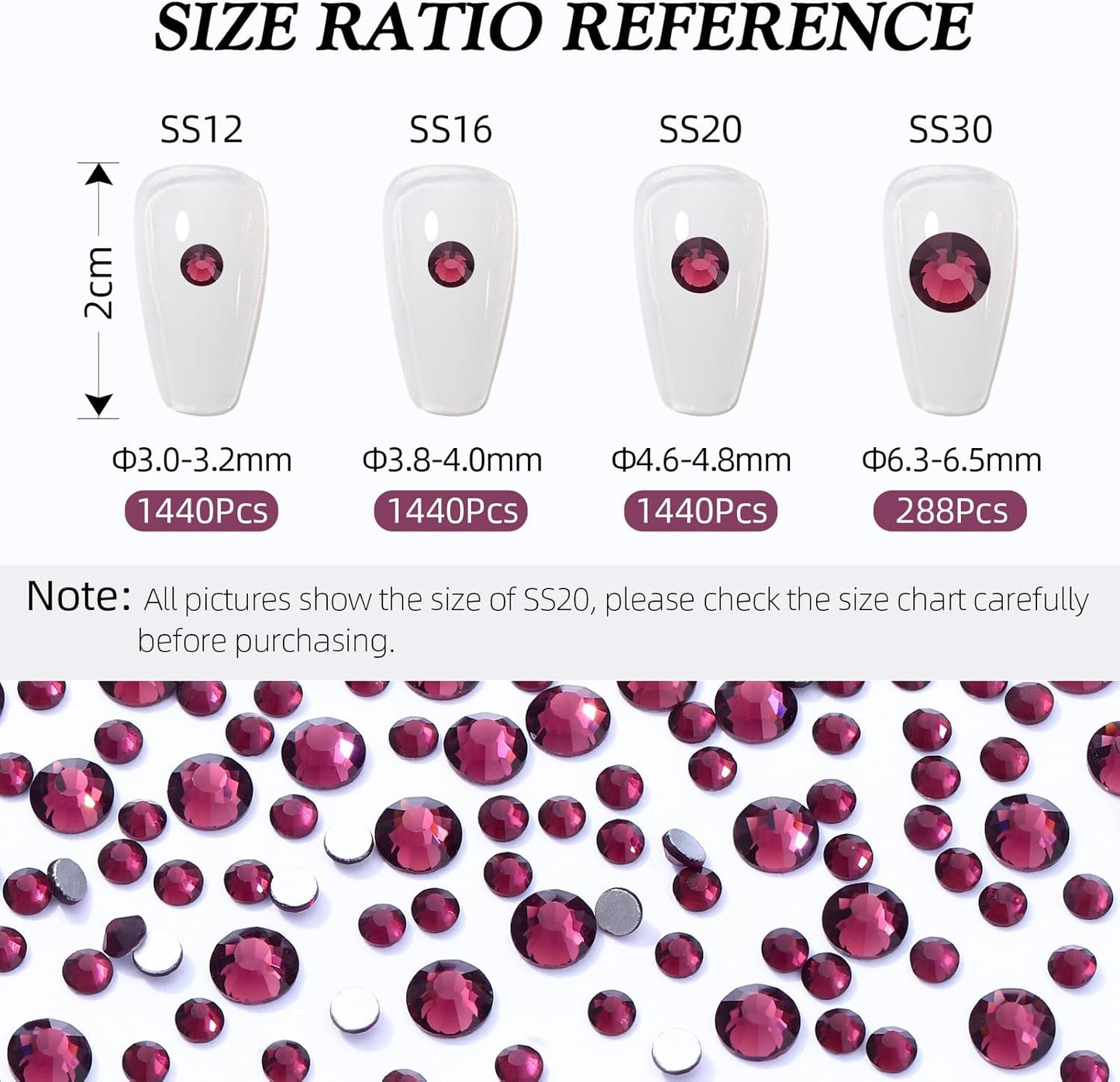 Purple Flatback Rhinestones, Glass Rhinestones for Nail Art and Craft, Glue Fix, Loose Crystal Gemstones(Purple, SS30, 288pcs, 6.4-6.6mm)