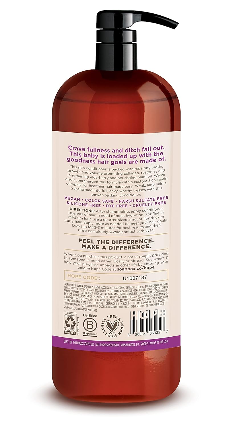 Soapbox Biotin & Collagen Super Fruit Conditioner for Thin, Fine, Thinning Hair | Volumizing & Softening Conditioner to Promote Hair Growth, Strength, Fullness, 1 Liter Pump Bottle