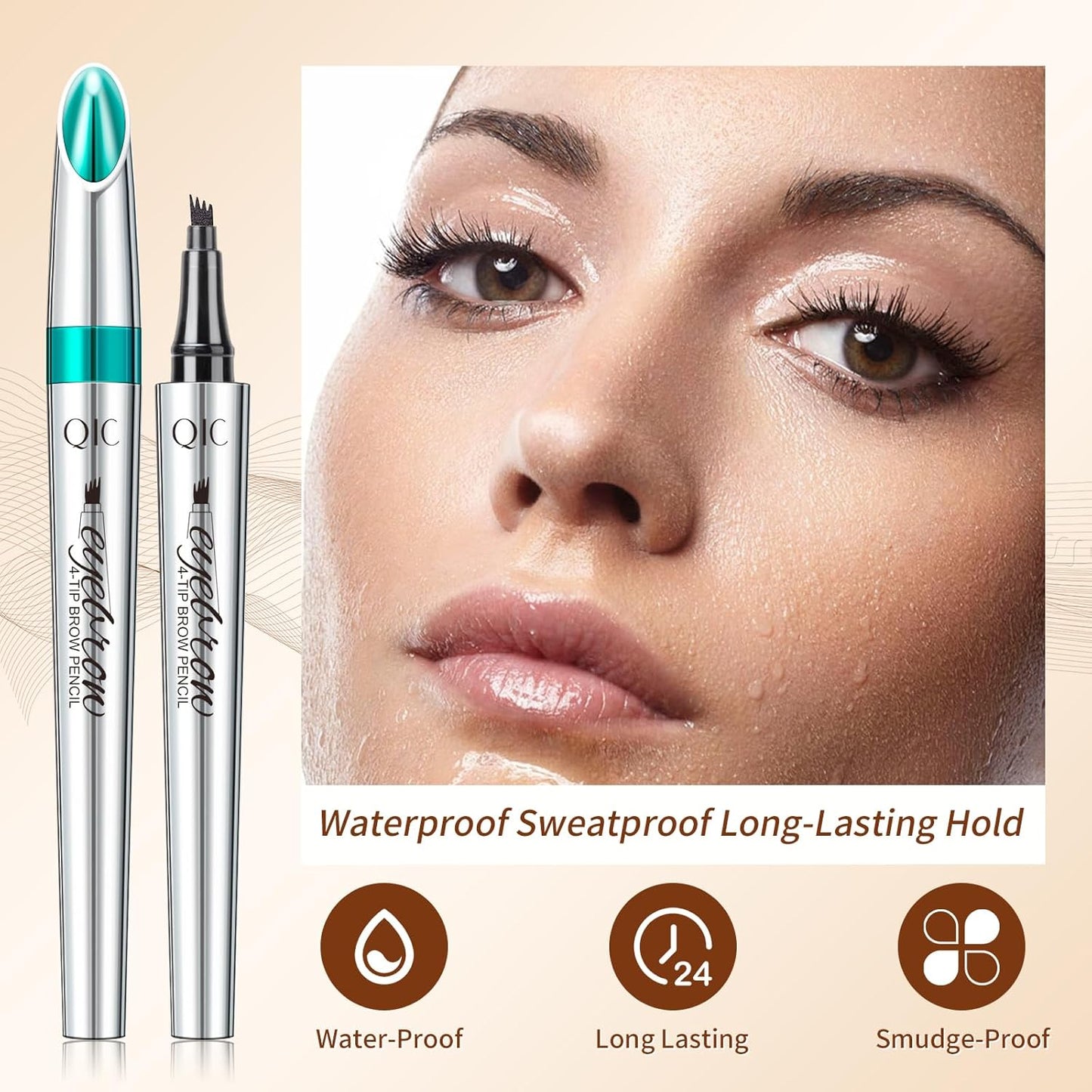QIC Eyebrow 4 Tip Brow Pencil, Microblading Pen Waterproof Long-Lasting with Upgrade Micro-Fork Tip Applicator for Natural Brows (Reddish Brown-03)