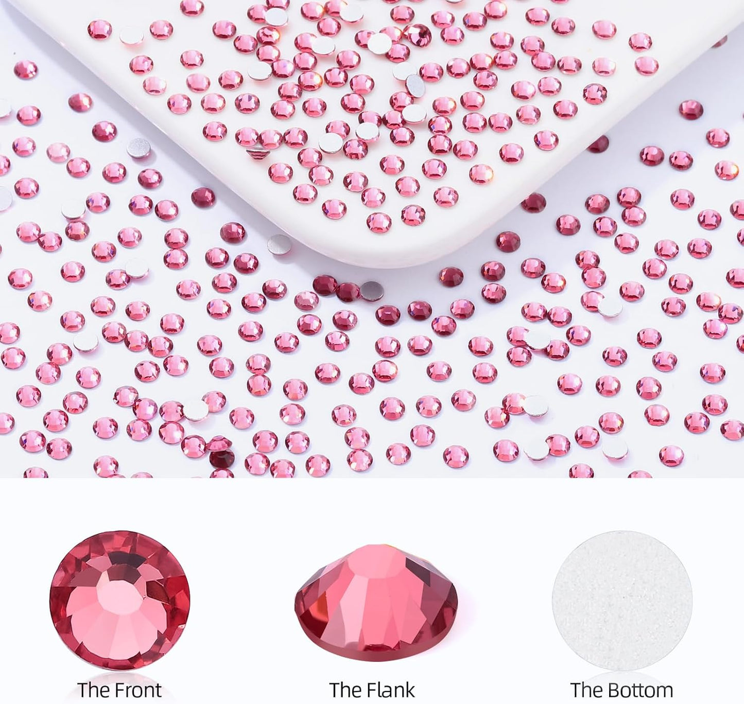 Rose Flatback Rhinestones, Glass Rhinestones for Nail Art and Craft, Glue Fix, Loose Crystal Gemstones(Rose, SS10, 1440pcs, 2.7-2.8mm)