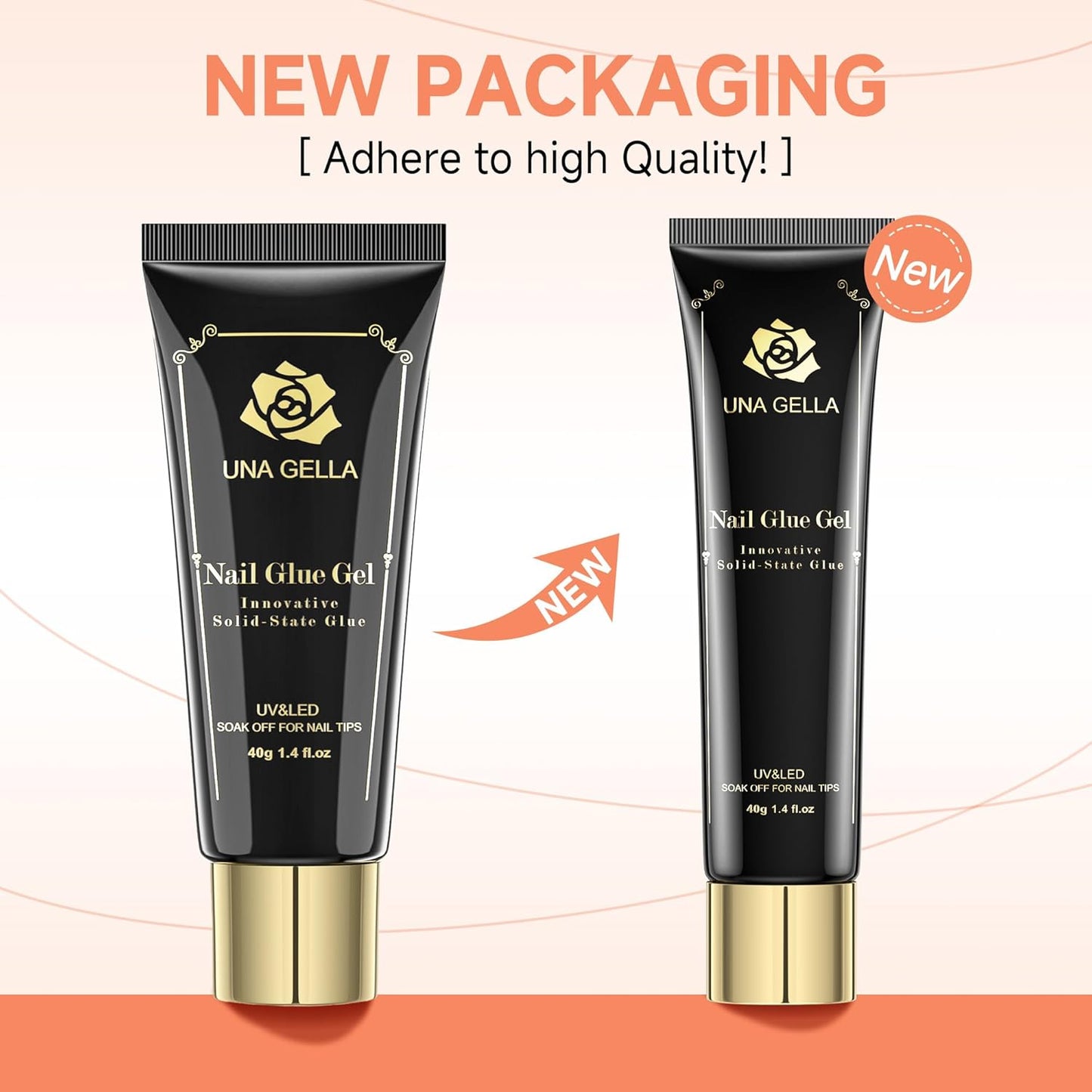 UNA GELLA Gel Nail Glue, Solid Nails Gl ue Gel 40ml Lamp Curing Needed Soak Off G LUE Strong Nail G LUE G el for Acrylic Fake Nails Tips Extension Press On Nails for Gelly Tips