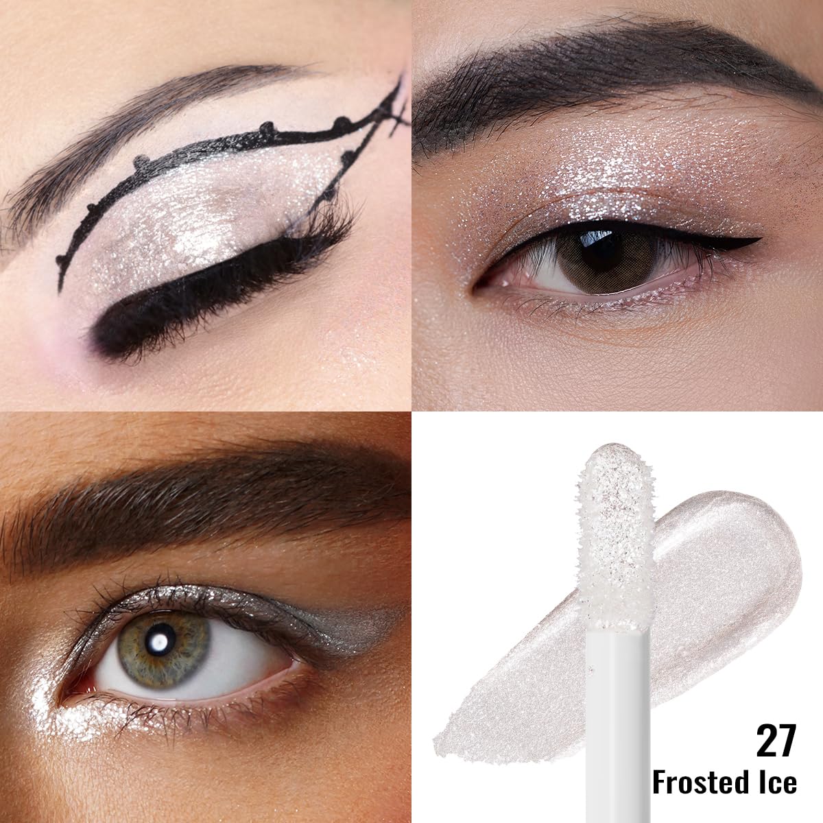 Oulac Liquid Glitter Eyeshadow Liquid Eyeshadow White Eye shadow| Liquid Eyeliner Shimmer Eye Makeup| Non-creasing Lightweight Moisturizing Formula Easy to Remove. Vegan & Cruelty-Free (27)