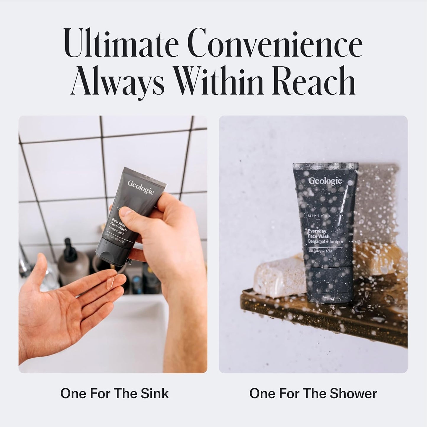 Geologie 2% Salicylic Acid Face Wash Bergamot + Juniper Scent | Facial Cleanser for Men & Women | Acne & Oil Control | Deep Cleansing & BHA Exfoliating Face Wash | 2-Pack