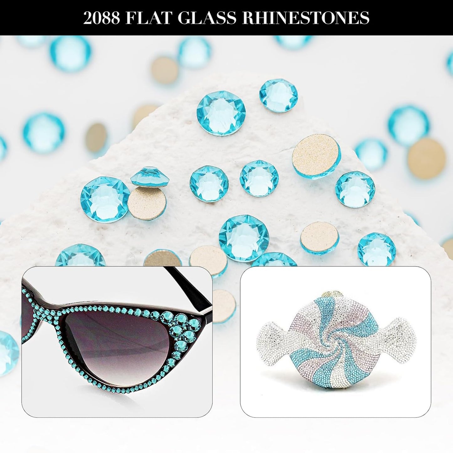 Novani Aquamarine Rhinestones 1440pcs Flat Back Round Rhinestone Style 2088 Sparkly Crystal Gemstones for Nail Art and Crafting SS20,4.6-4.8mm