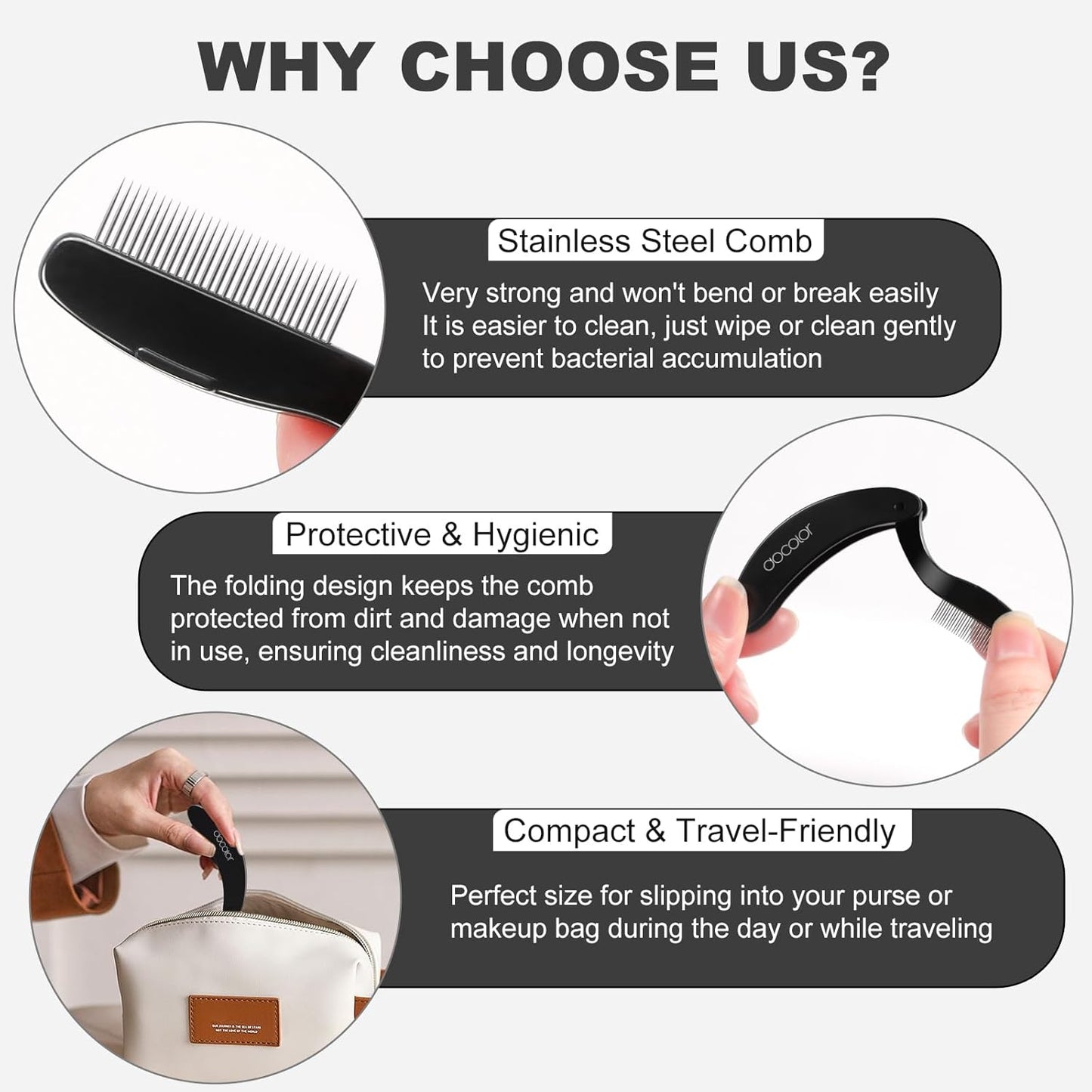 Docolor Foldable Eyelash Comb Separator Folding Lash Comb Eyebrow Mascara Applicator Eyelash Definer Arc Designed Cosmetic Brushes Tool