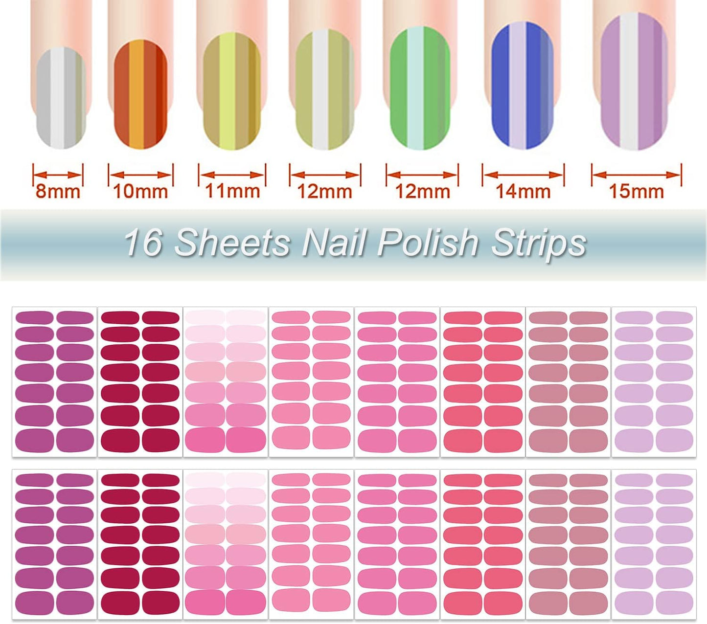 DANNEASY 16 Sheets Nail Wraps for Women Nail Polish Strips Solid Color Self Adhesive Sticker Nails Acrylic Nail Art Accessories with 1pc File, Cuticle Stick (Pink Red)