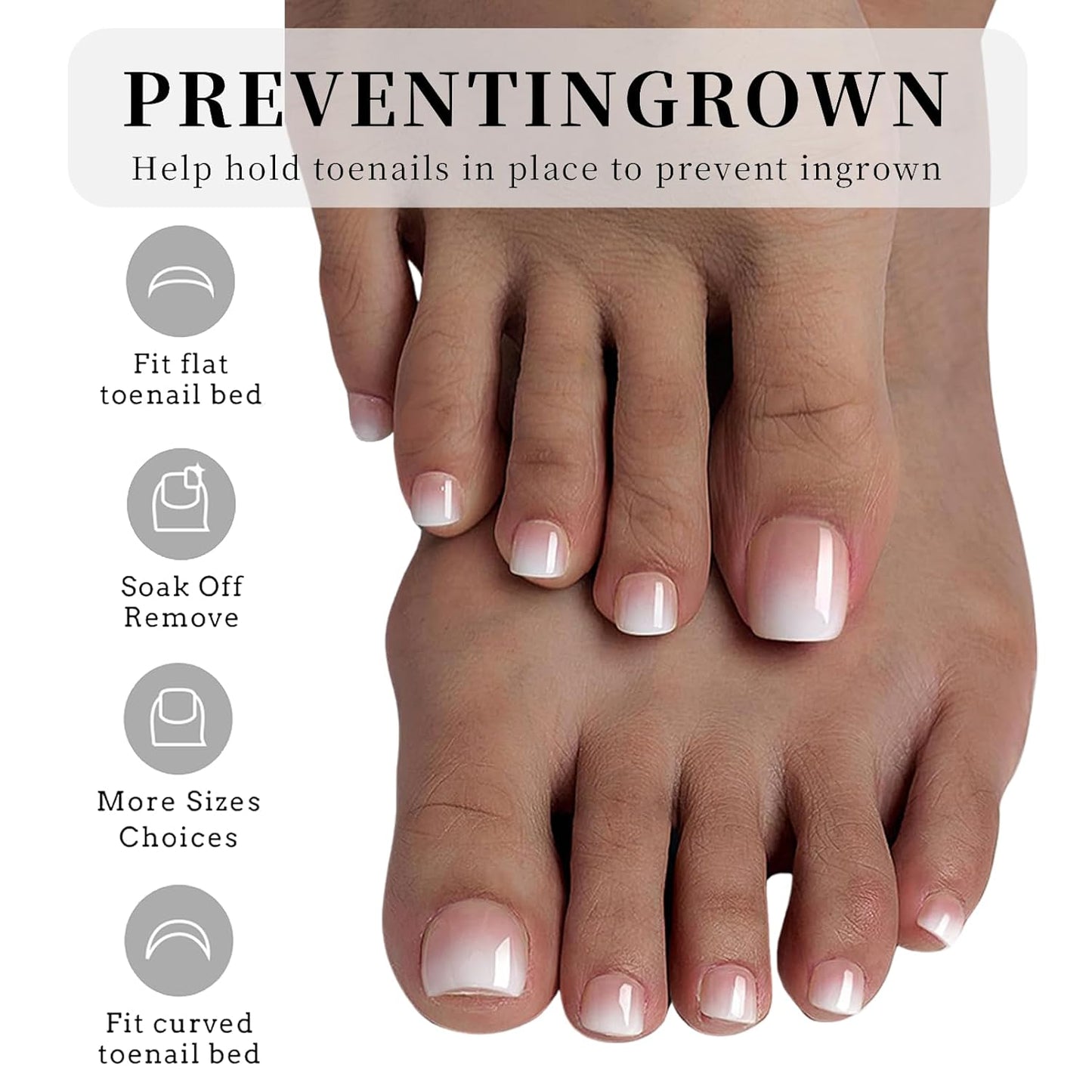 Ombre Press On Toenails - 240Pcs False Nails for toe, White Nail Tips Pink White Gradient Soft Gel False Nail Tips Salon Perfect Fake Nails Kit Extensions DIY