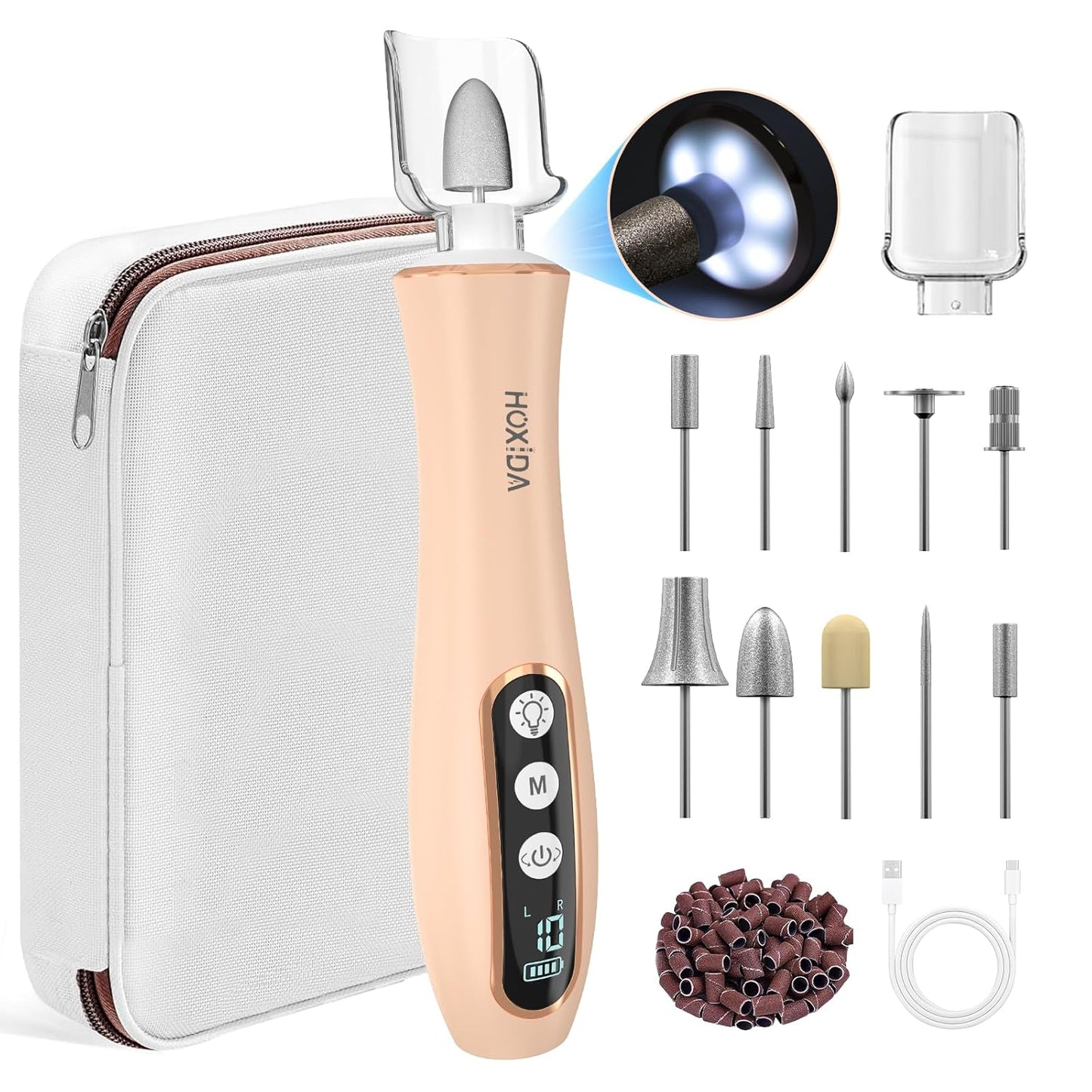Professional Manicure Pedicure Kit with 360° LED Light&10 Speeds&Memory Mode with Case, Cordless Electric Nail Drill, Pedicure Tools for feet,Hand Foot Care Nail File for Thick Nail Toenail Cuticle