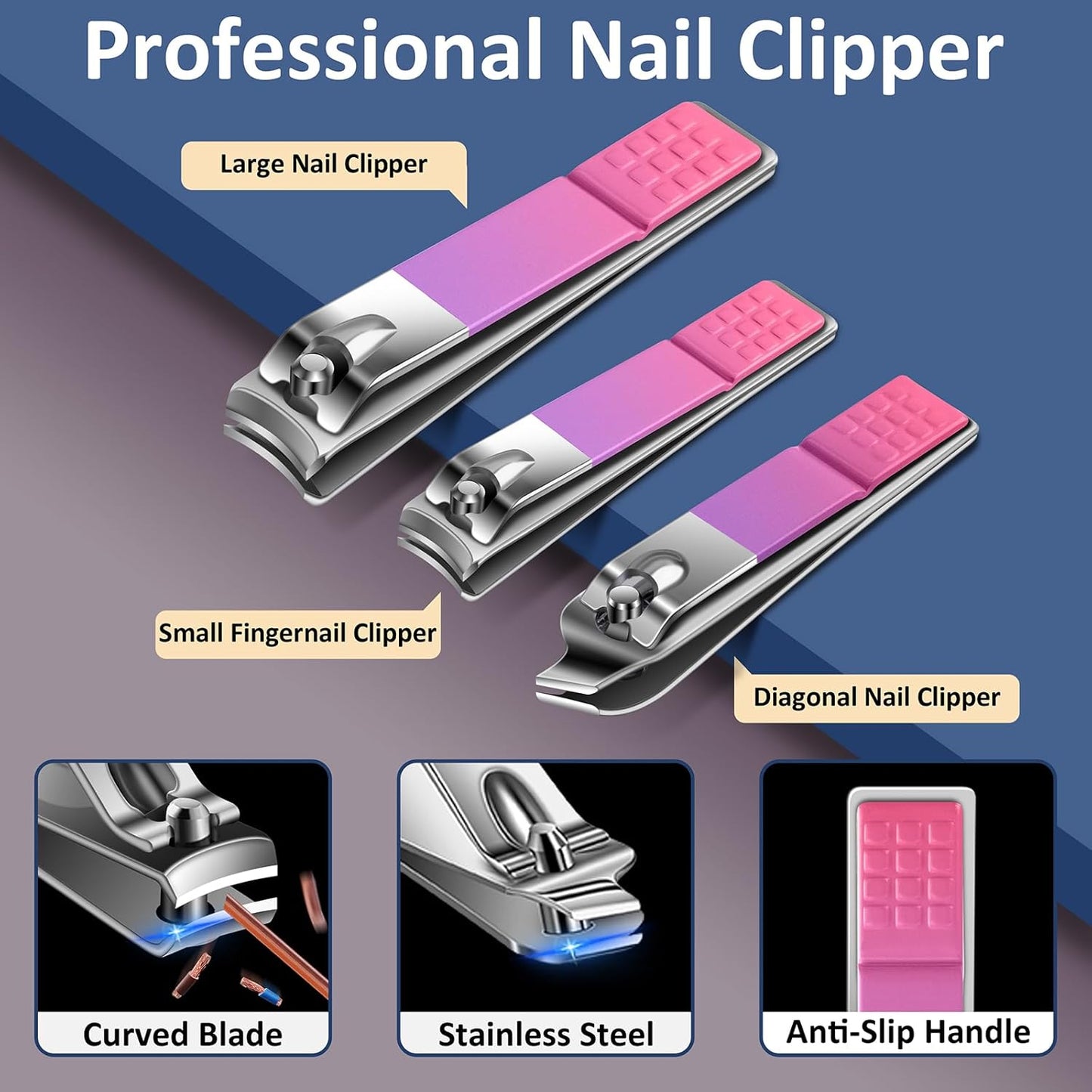 BLESWIN 10 in 1 Manicure Pedicure Kit, Manicure Kit for Women Professional, Mens Nail Grooming Kit, Manicure Tools Gift for Luxury Leather Travel Case for Family Friends (Pink & Purple)