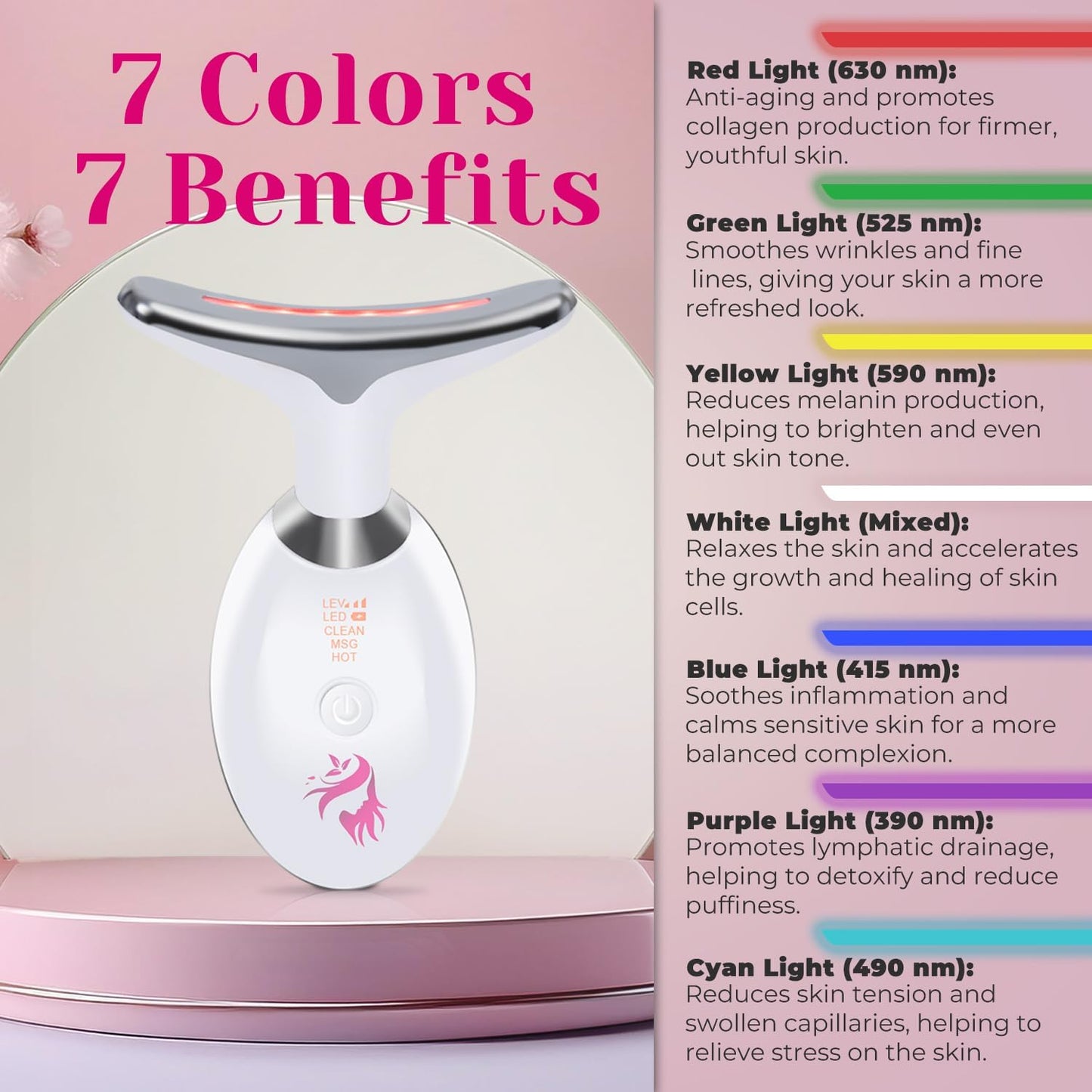 Red Light Therapy for Face, Facial Massager, Skin Tightening & Anti-Aging Face Lift Device, True Beauty Glow Facial Massager, 7-in-1 LED Facial Sculptor