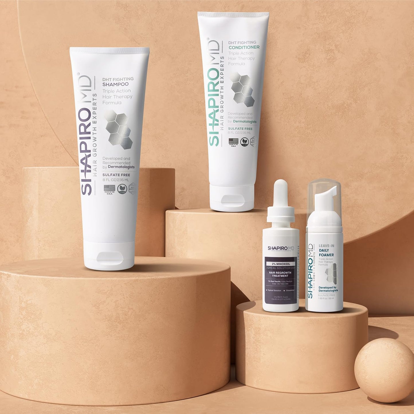 Shapiro MD Hair Growth Experts Men's Regrowth Kit Plus: Shampoo, Conditioner, 5% Minoxidil, Leave-In Foam, Complete Anti Hair Loss and Thinning Hair Solution for Men, 1 Month Supply