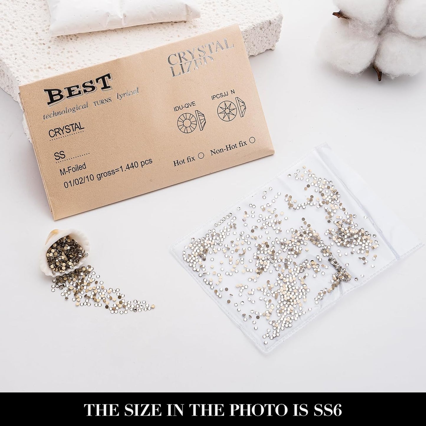 Novani Clear Rhinestones 1440pcs Flat Back Round Rhinestone Style 2088 Sparkly Crystal Gemstones for Nail Art and Crafting SS6,1.9-2.0mm