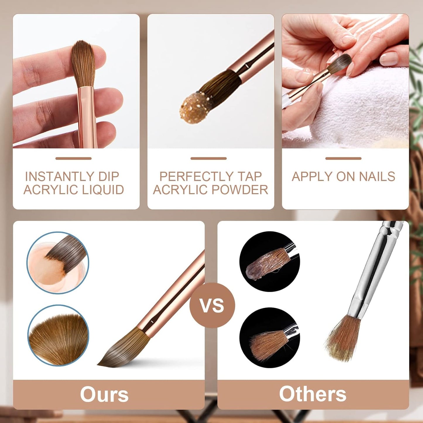 Acrylic Nail Brush Size 8,KEMEISI 100% Pure Kolinsky Nail Art Brushes Sturdy Handle Oval Shaped Acrylic Powder Nail Design Tools for Professional Manicure DIY Home Salon (Gold)