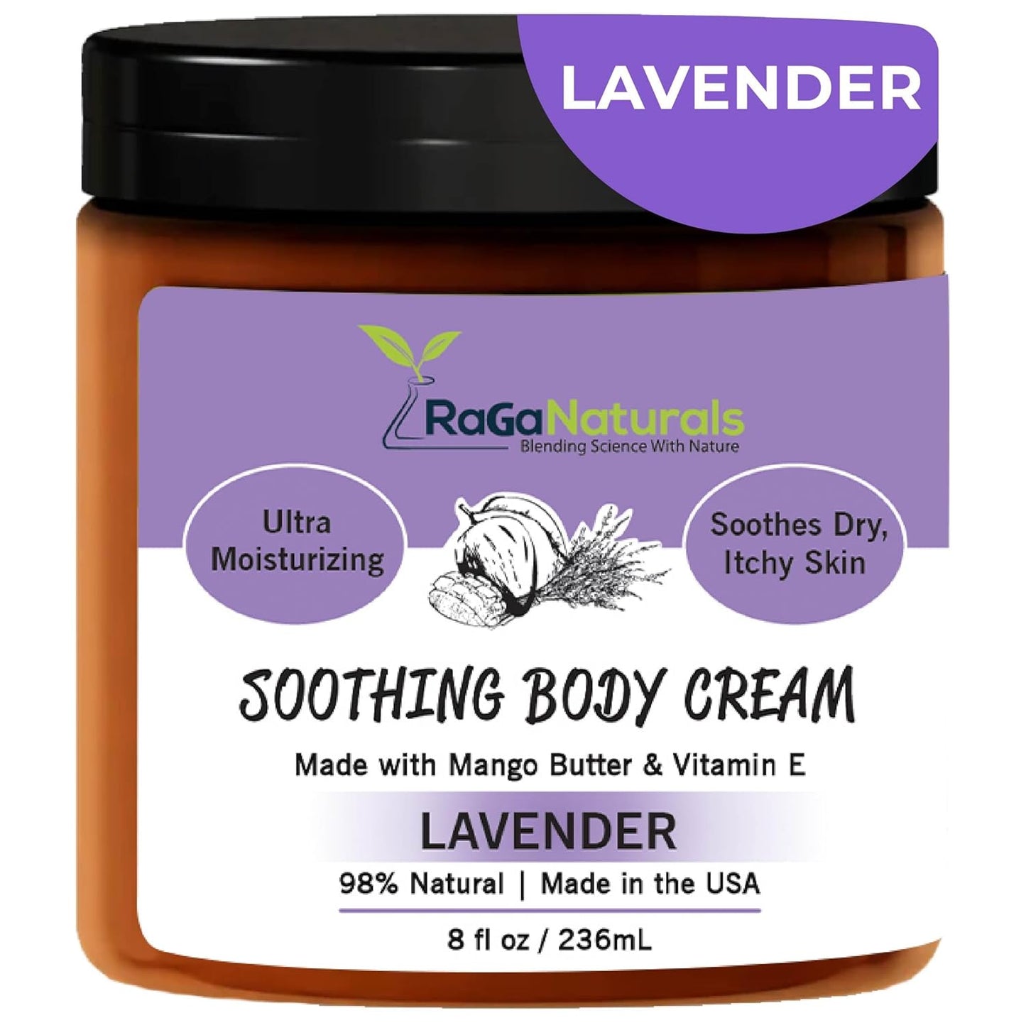 RaGaNaturals Calming Lavender Hand & Body Cream for Dry to Very Dry Skin - All Natural Vitamin E Face Cream to Deliver Healthy-Looking Glow -Non Toxic, Vegan Lavender Lotion for Women, Men, Baby -8 Oz