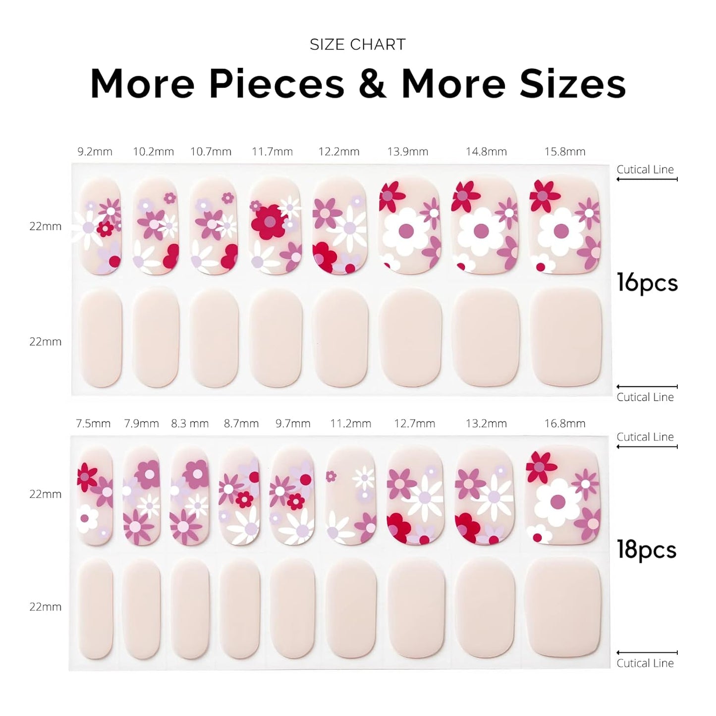 Nailog Semi Cured Gel Nail Strips 34 pcs | Long Lasting Nail Polish Sticker Wraps with Glossy Gel Finish (Florid)