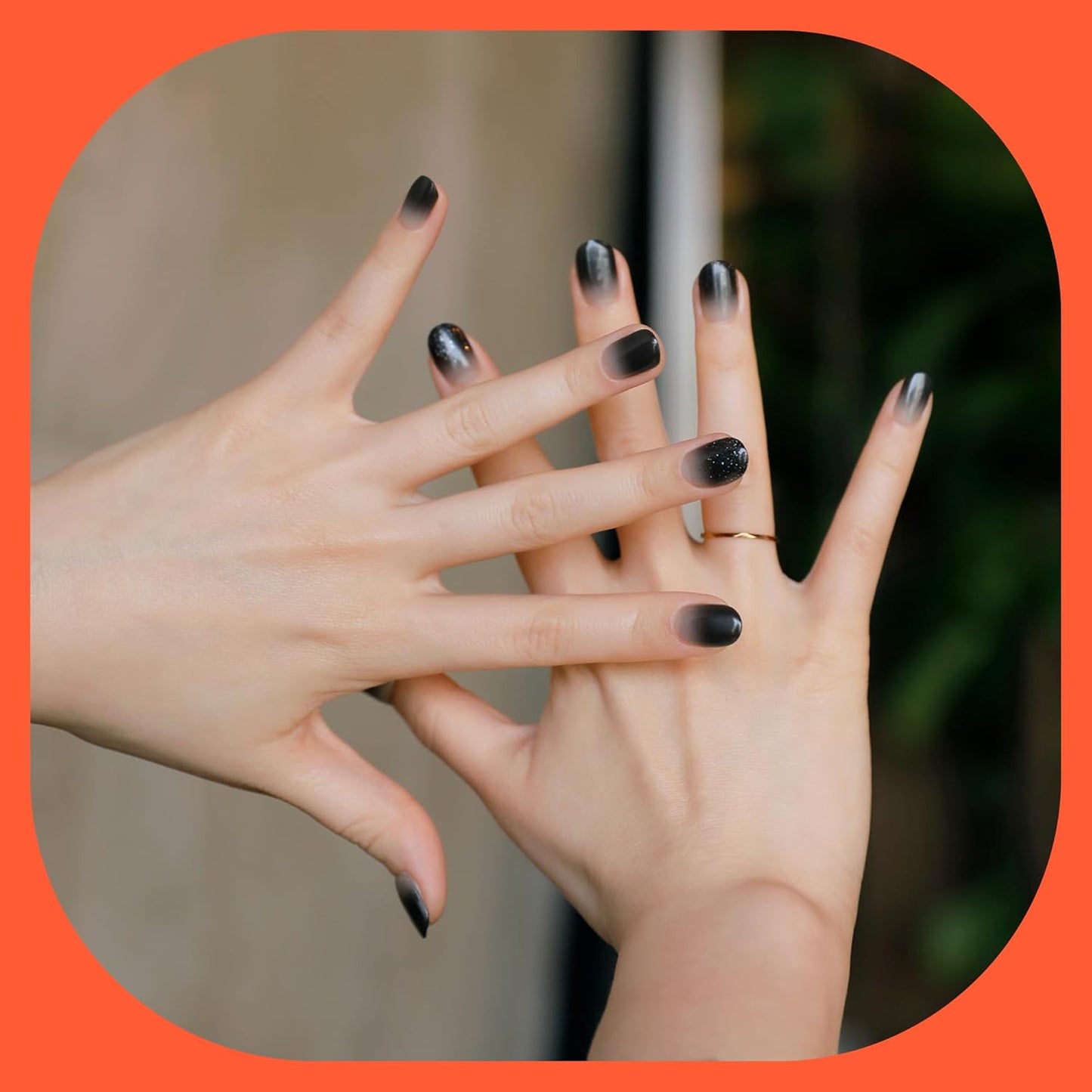 Semi Cured Gel Nail Strips | No LED Lamp Needed | Ombre, Black | Easy Apply & Remove, Salon Quality | Includes 28 Strips, 1 Prep Pads, Nail File & Wooden Stick - Hey, Text Me Back