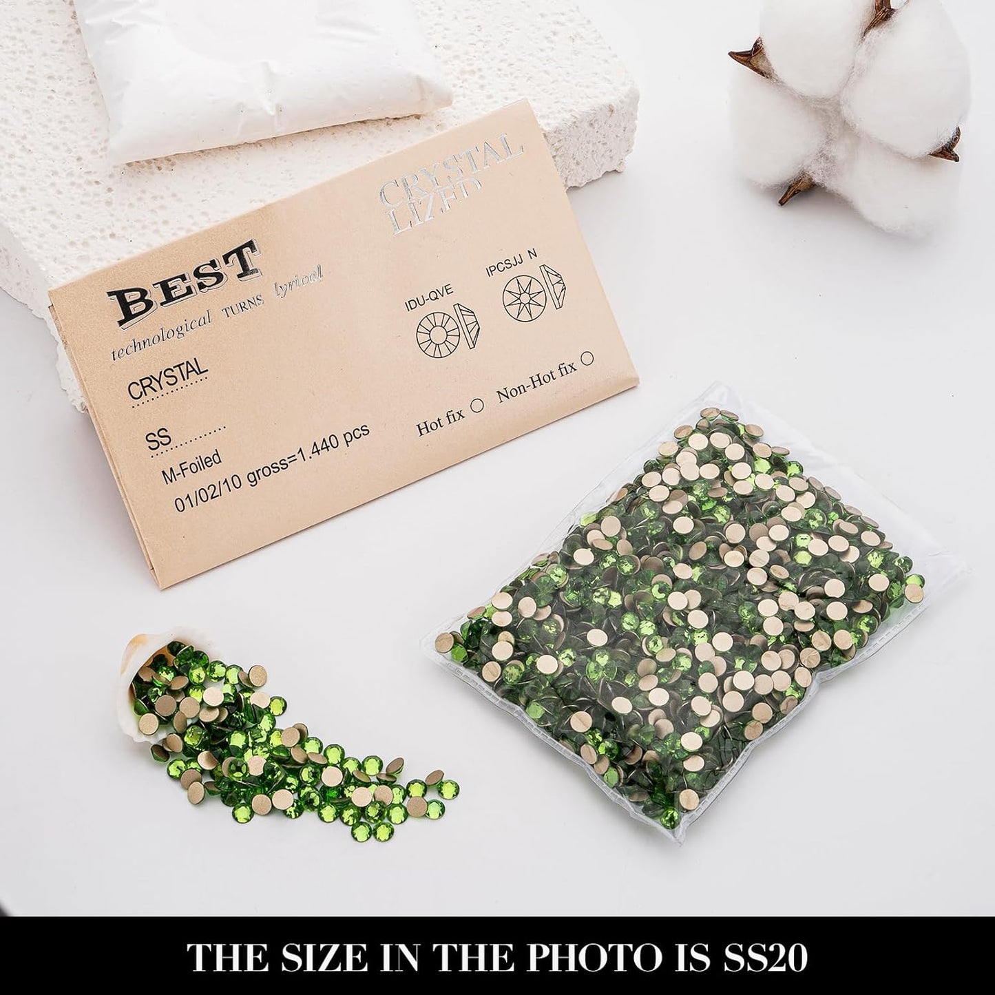 Novani Light Green Rhinestones 1440pcs Flat Back Round Rhinestone Style 2088 Sparkly Crystal Gemstones for Nail Art and Crafting SS20,4.6-4.8mm