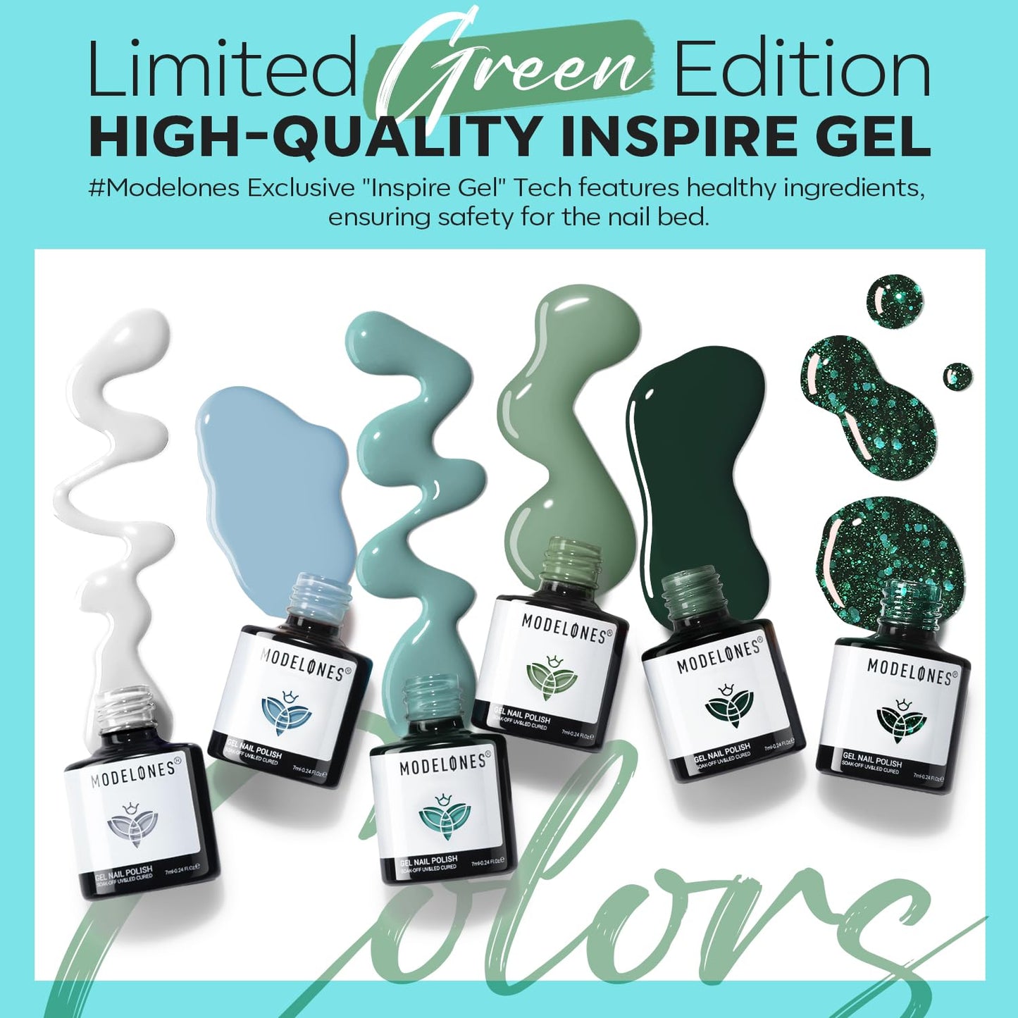 modelones Gel Nail Polish Set - 6 Colors Misty Gray Dark Green Glitter Gel Polish Kit Sage Green Baby Blue Nail Polish Soak Off LED Nail Lamp Nail Kit Fall Winter Nails Salon DIY Gift