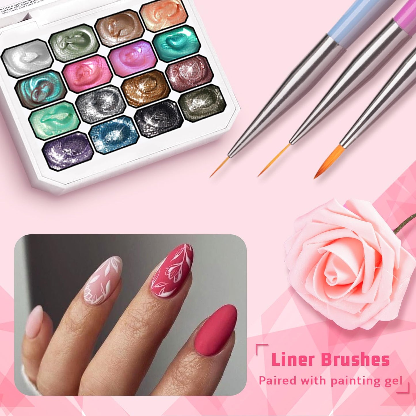 Sponge Pat Paint Nail Gel, Ombre Nails Gradient Gel Nail Blush Blooming Aura Nails Drawing Stripper Floral Painting DIY Nail Art, No Wipe, UV/LED Curing (16 Colors L)