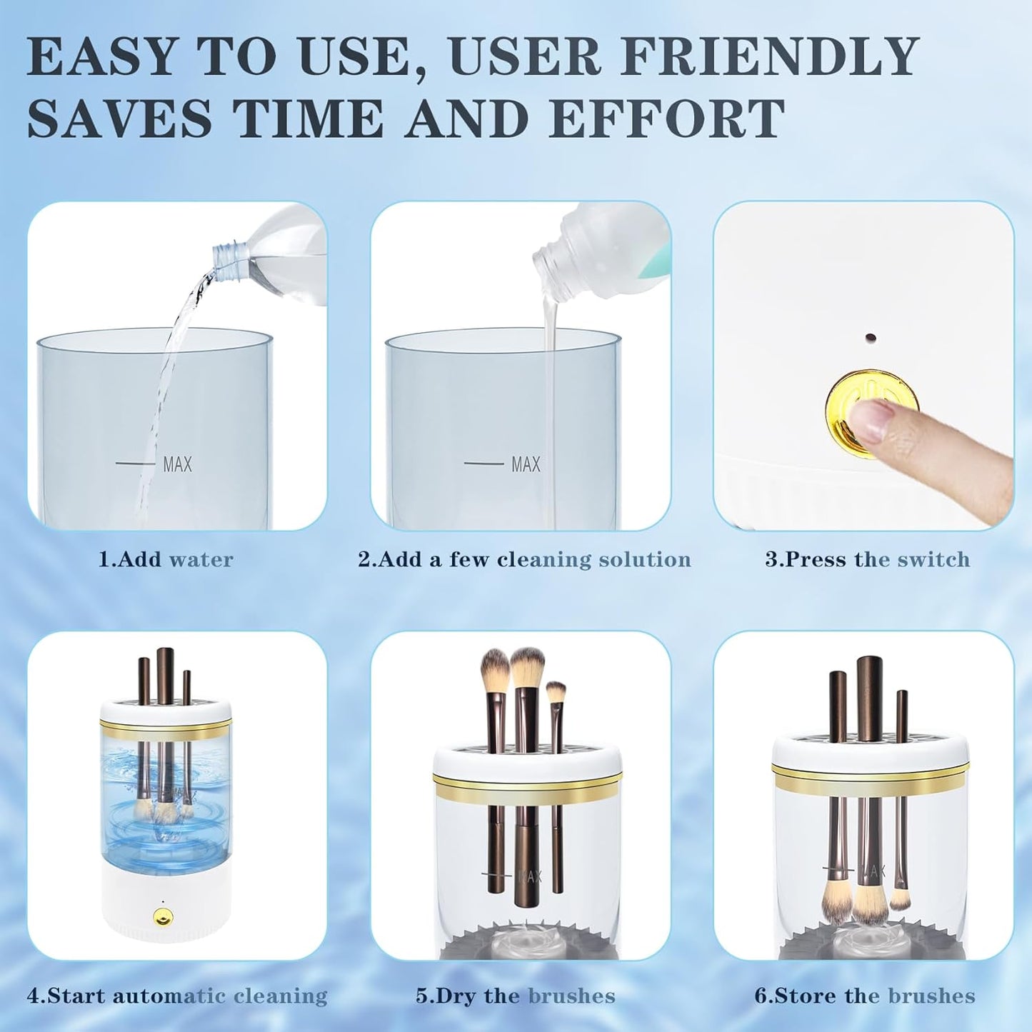 Makeup Brush Cleaner,Low noise and 8000 RPM Electric Makeup Brush Cleaner Machine for Deep Cleaning,Automatic Spinning Cosmetic Brush Cleaner for All Size Makeup Brushes and Sponges(White)