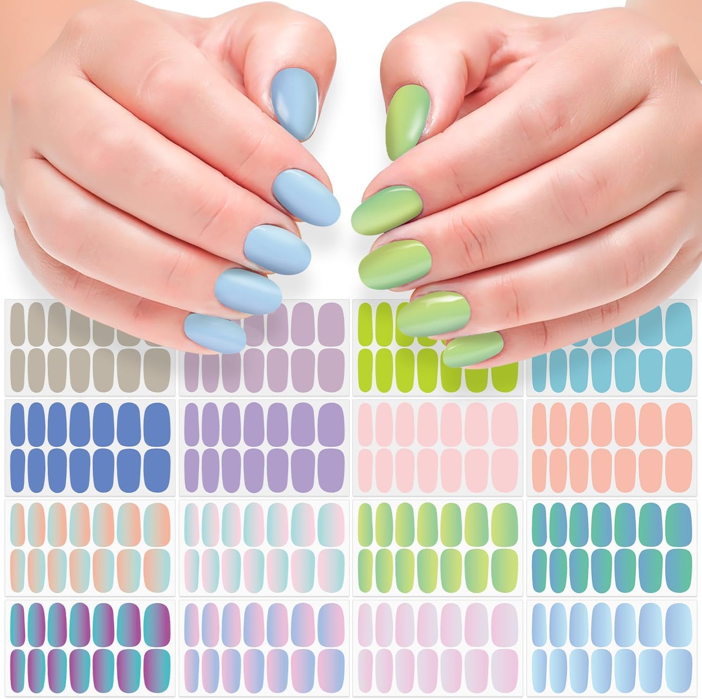 DANNEASY 16 Sheets Gradient Color Nail Polish Stickers Full Nail Wraps for Women Stick on Fingernail Nails Self Adhesive Nail Polish Strips Gel Nail Strips with Nail File, Cuticle Stick