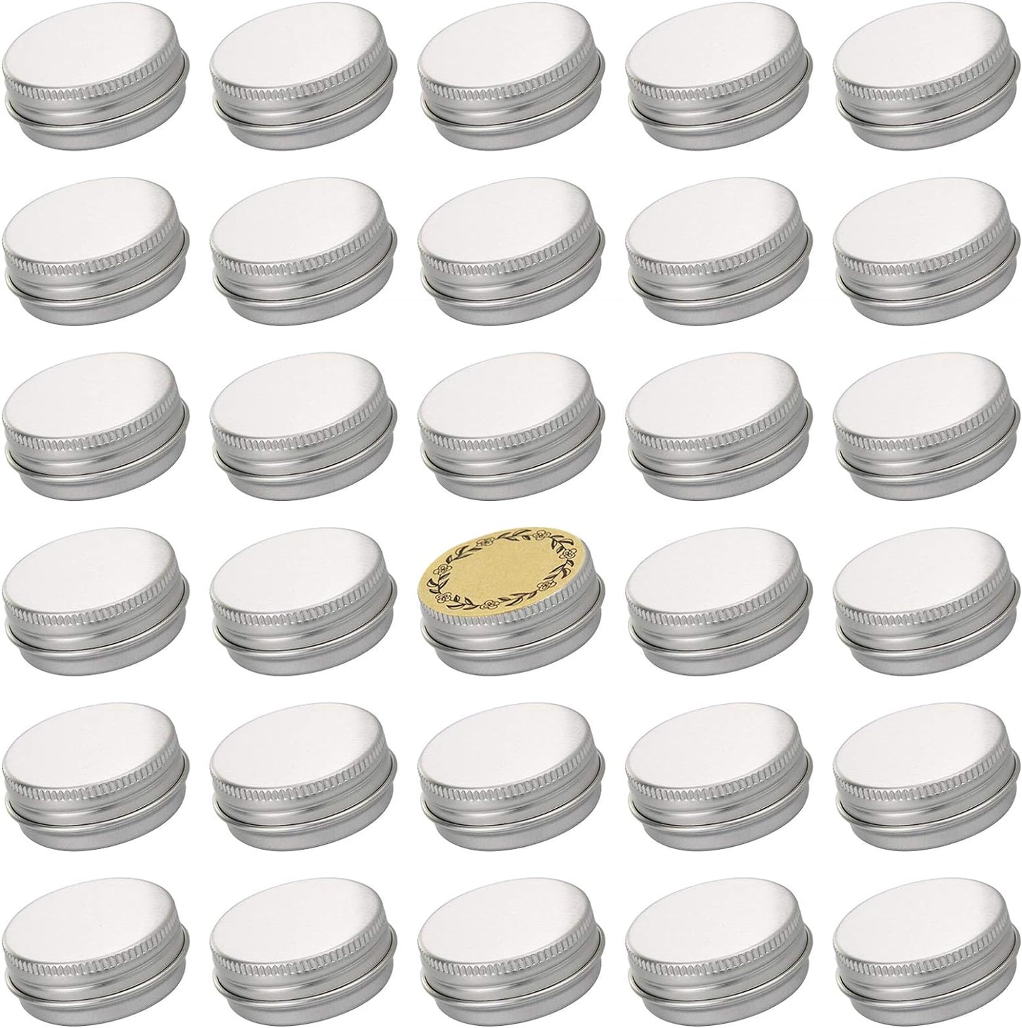 0.5 oz Screw Top Aluminum Tin Jar with Screw Lid and Blank Labels (Silver - Pack of 32)