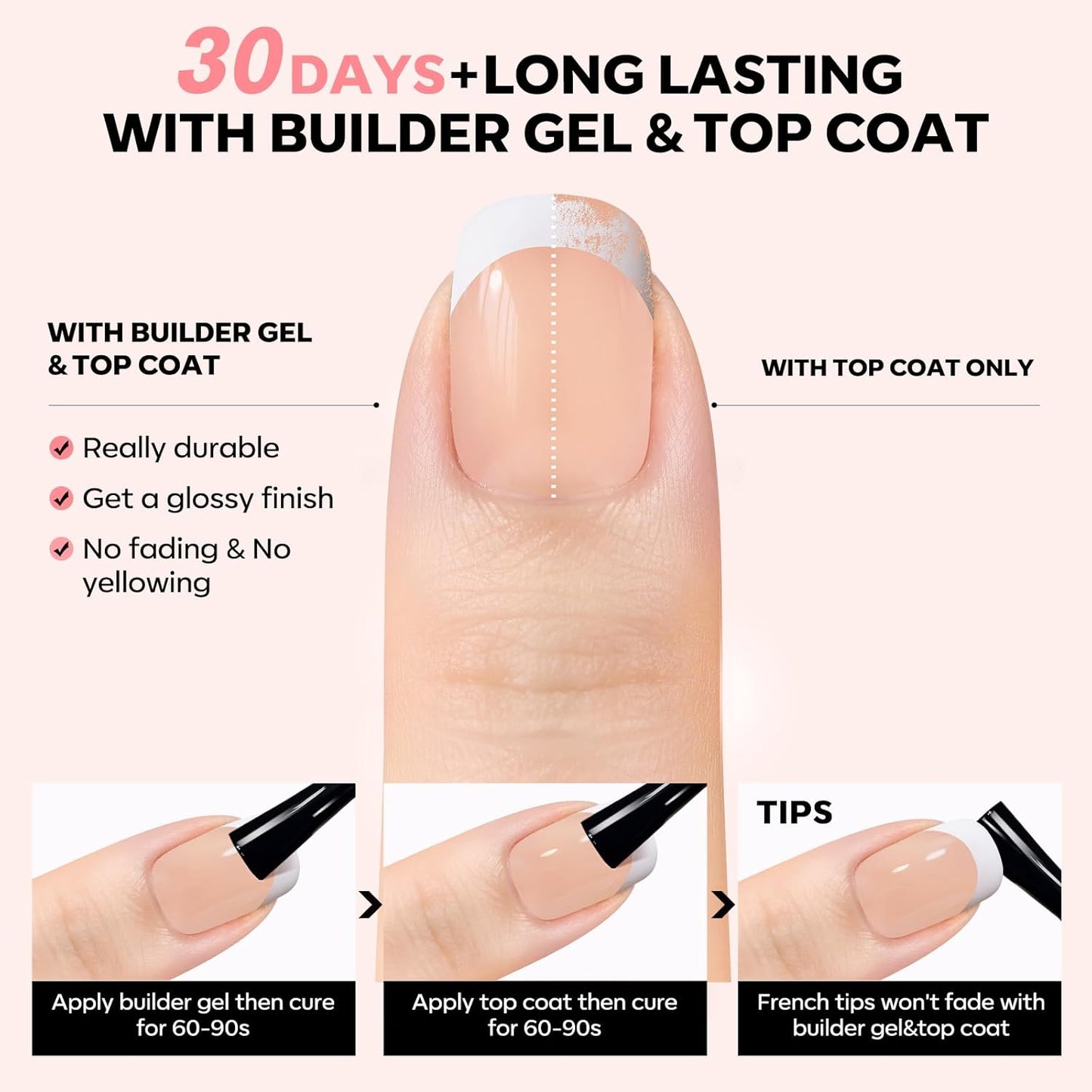 modelones French Tip Press on Nails, Short Square Fake Nails with Nail Box, Nude Gel Nail Tips for Women, Soft Glue-On Nails for Natural Salon Look, DIY Nail Art Kit