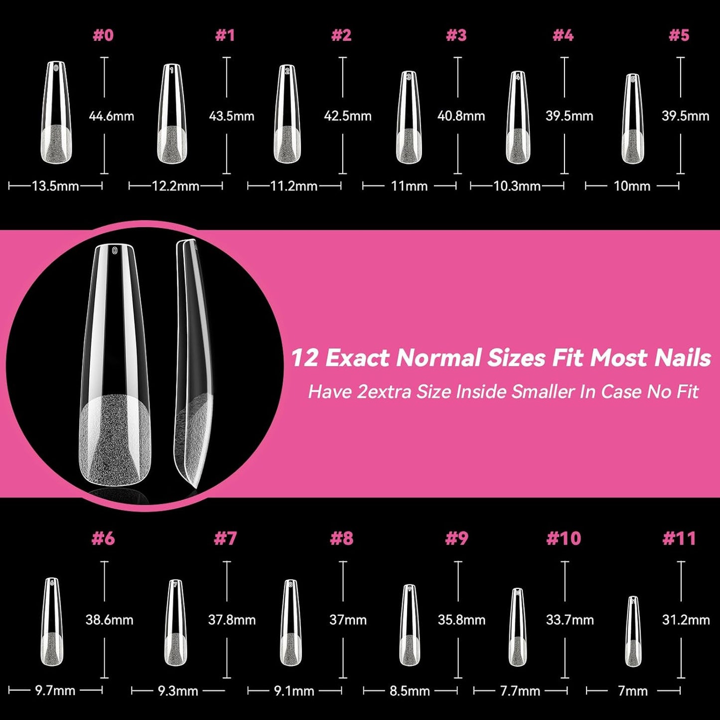 UNA GELLA Extra Long Coffin Nail Tips XXL Soft Gel Nail Tips 216pcs Coffin Pre-shape Press On Nails No C Curve Full Cover Ballerina Nail Tip Clear Fake Nail for Acrylic Nail Soak Off DIY Salon 12Sizes