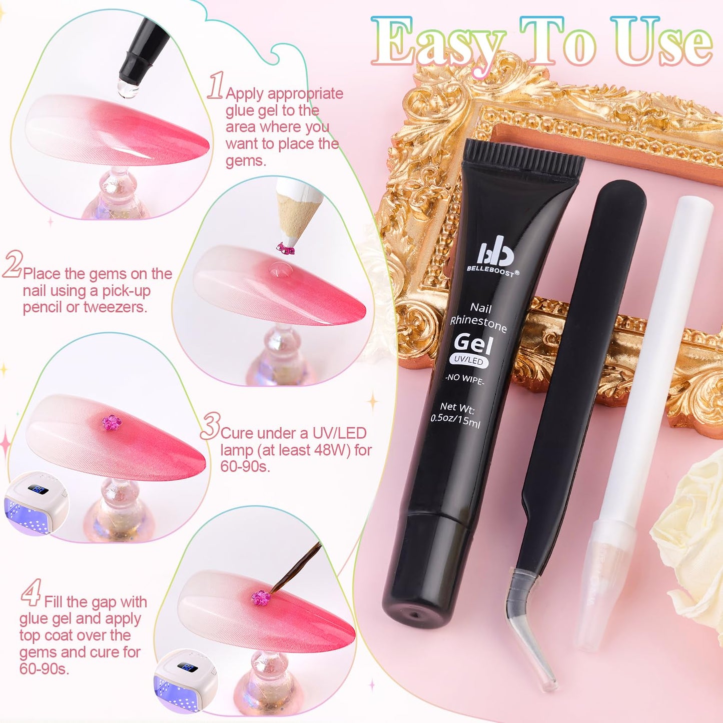 6360 PCS 2-3 MM Muliti Shape Colorful Rhinestones for Nail Art, 3D Resin Flatback Bedazzling Gems Mini Flower Bow Heart Star Butterfly, Gems Kit with Tweezers, Pickup Pencil and 15ML Nail Glue