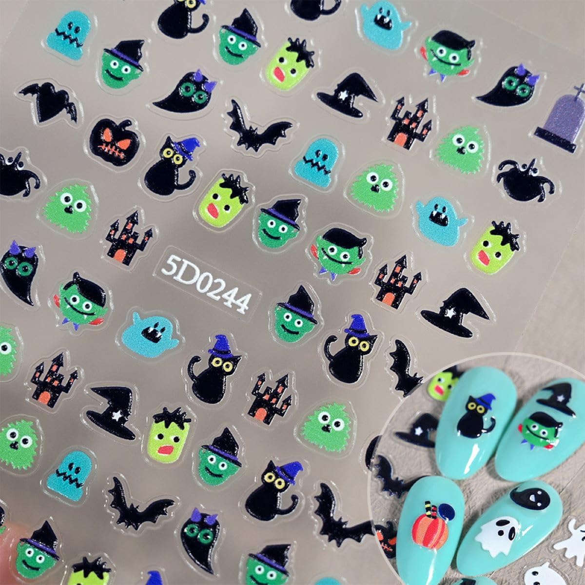 6 Sheets Halloween Nail Art Stickers Pumpkin 5D Embossed Nail Decals Ghost Nail Stickers Self Adhesive Bat Skull Nail Art Supplies for Women Girls DIY Manicure Nail Art Decorations