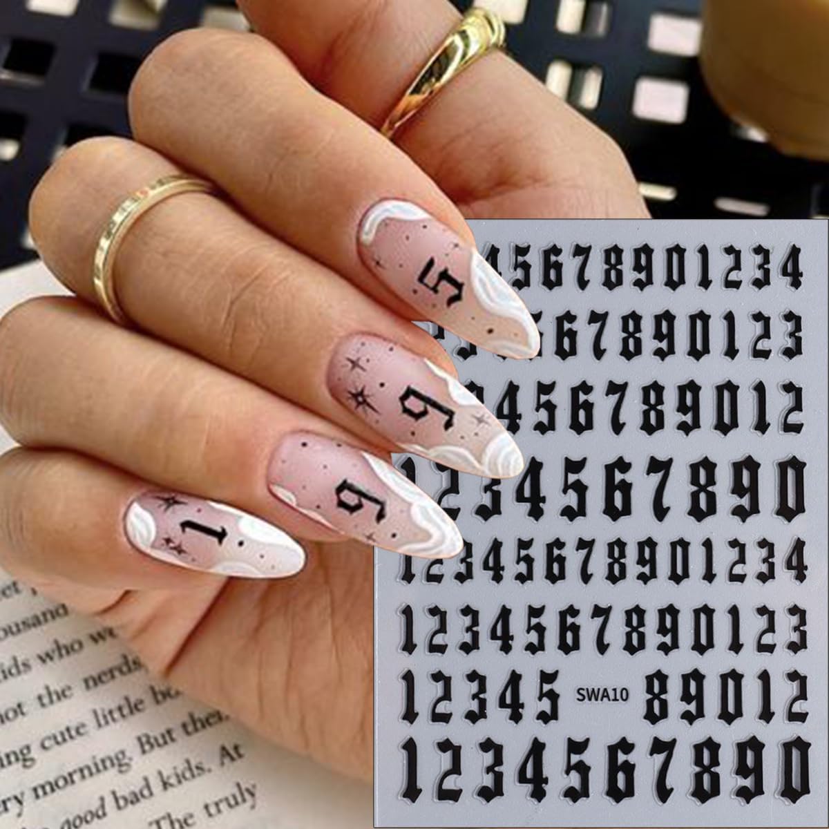 8Pcs Number Nail Stickers 3D Self-Adhesive Laser Arabic Numbers Nail Art Stickers Black White Gold Silver Nail Art Design Supplies 4 Colors Large Small Number Nail Decals for Women DIY Nail Charms Tip