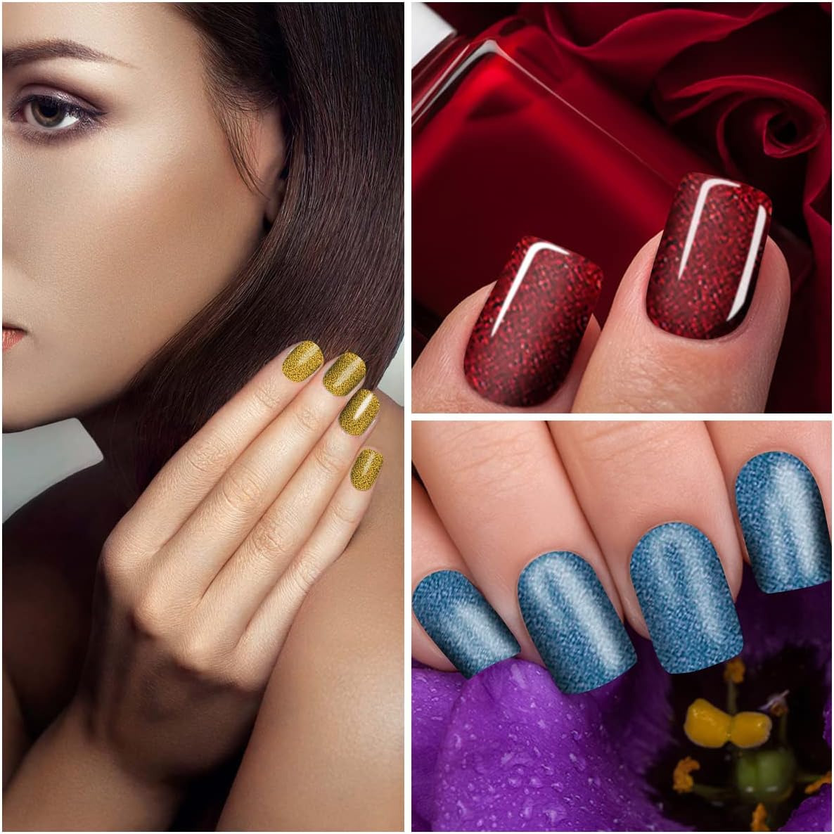 DANNEASY 16 Sheets Nail Wraps for Women Nail Polish Strips Solid Self Adhesive Gel Nail Stickers Gel Strips Nails Art Accessories with 1pc File, Cuticle Stick (Glitter)