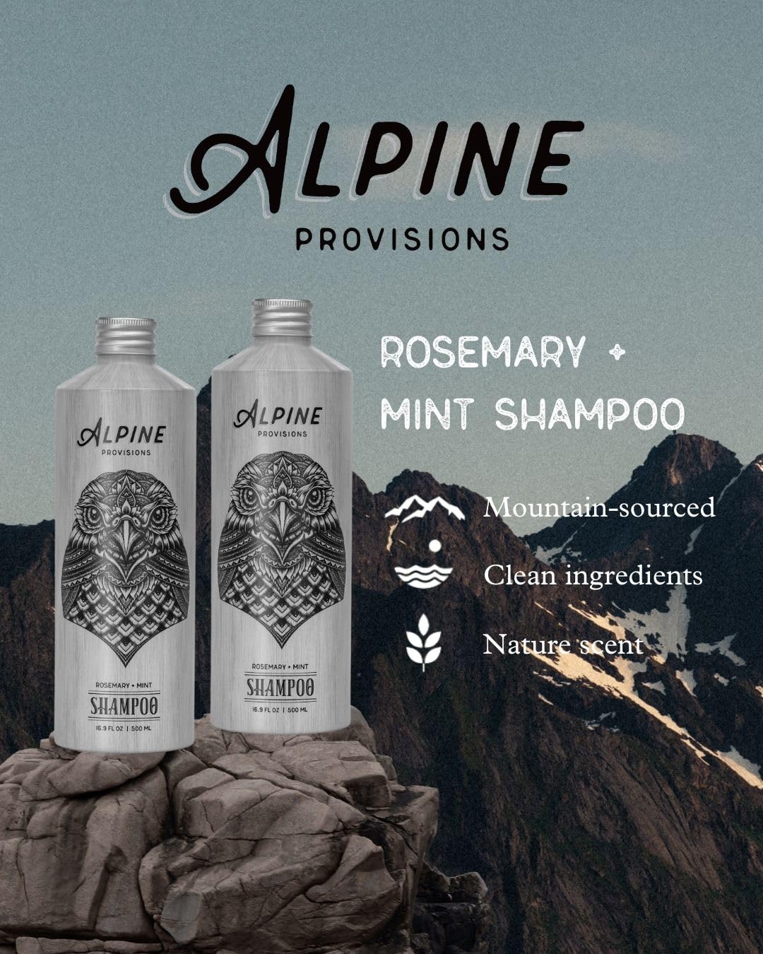 Alpine Provisions Rosemary & Mint Shampoo - Naturally Repair, Cleanse, and Hydrate with Essential Oils, Jojoba, Aloe Vera - Vegan, Sulfate & Plastic Free - Plant-Based Hair Care 16.9 FL Oz