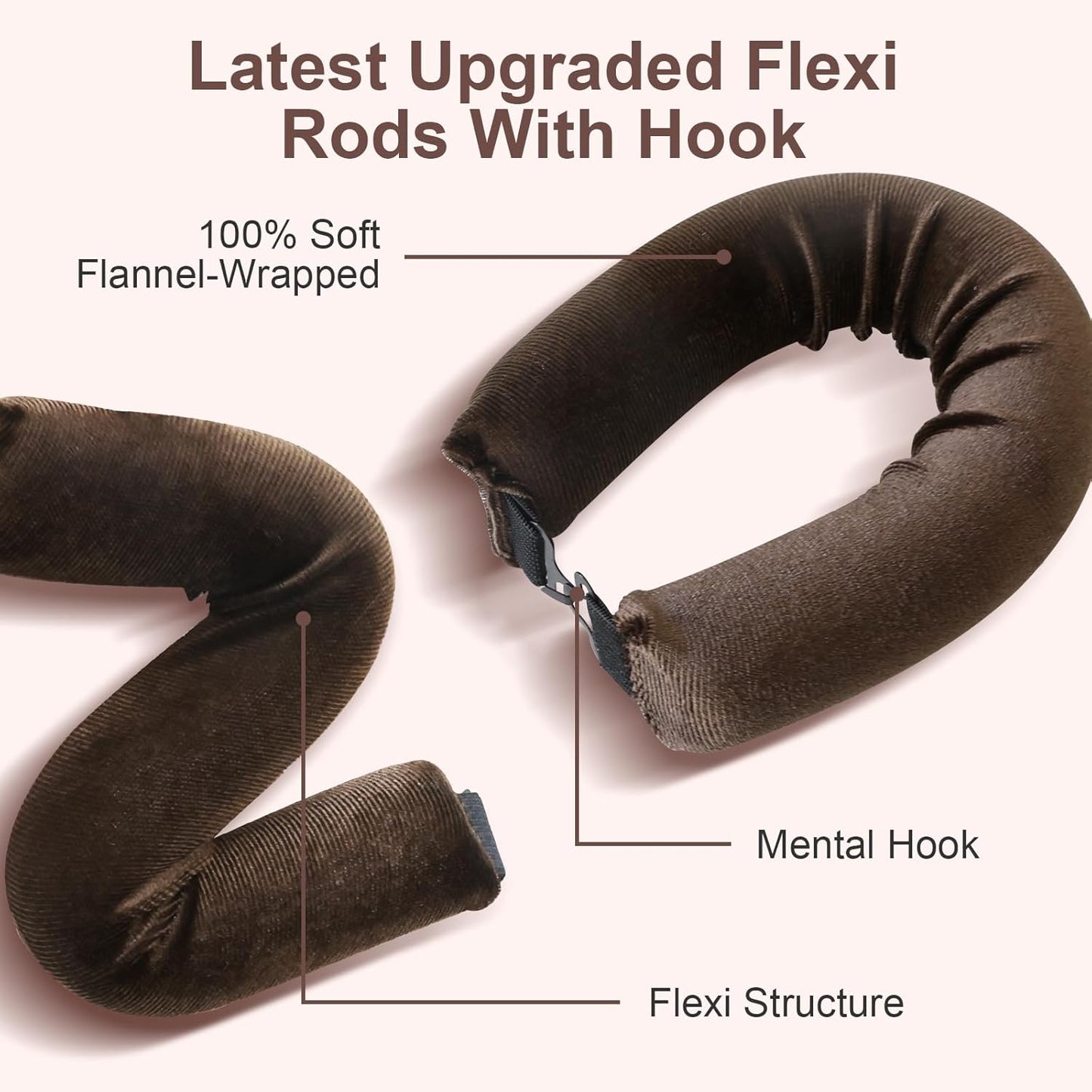 4 PCS Heatless Hair Curler Set - Overnight Use Curling Rods with Silk Scarf for All Hair Types, No Heat Natural Waves Curls without Damage, Brown