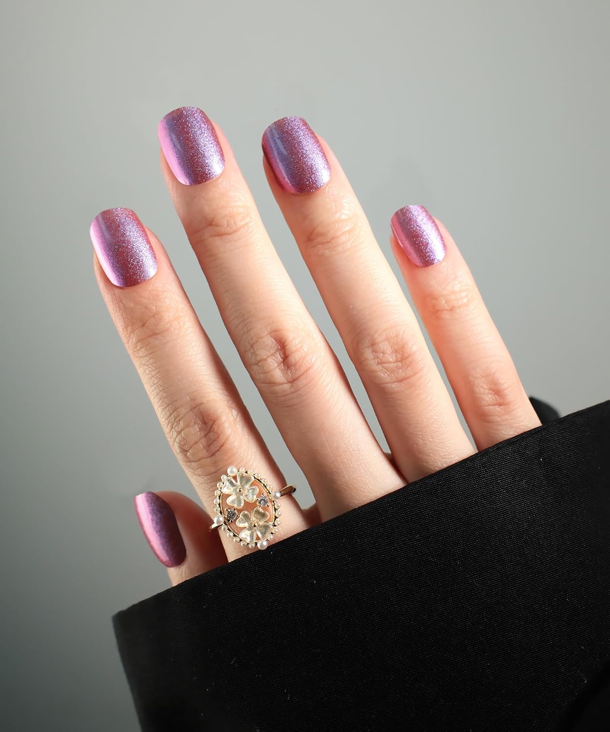 Glitter Nail Polish Strips, 32 Pcs Salon Quality Gel Nail Stickers, Long Lasting Wraps Easy to Use & Remove (Glitter Purple Grape)