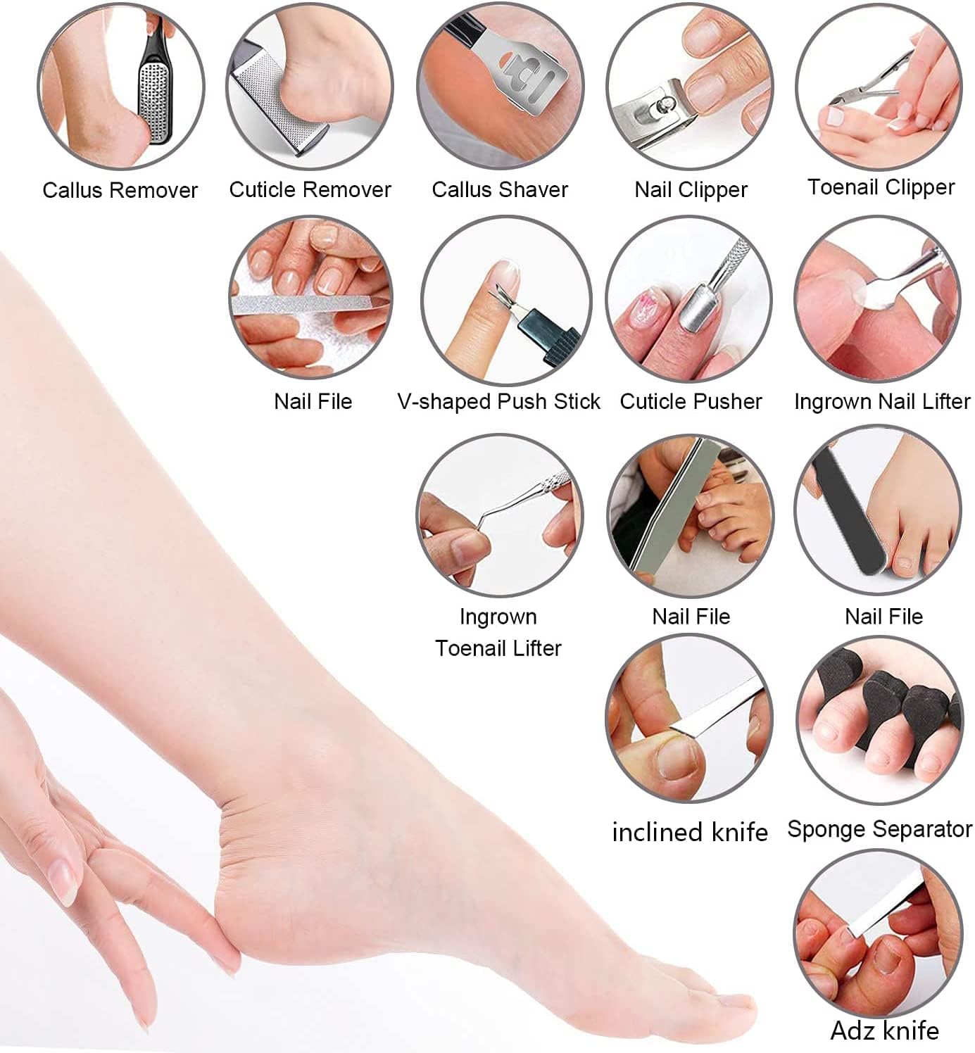 Professional Pedicure Kit, 36 in 1 Stainless Steel Foot Care Kit Foot Rasp Dead Skin Remover for Home & Salon Care, Black