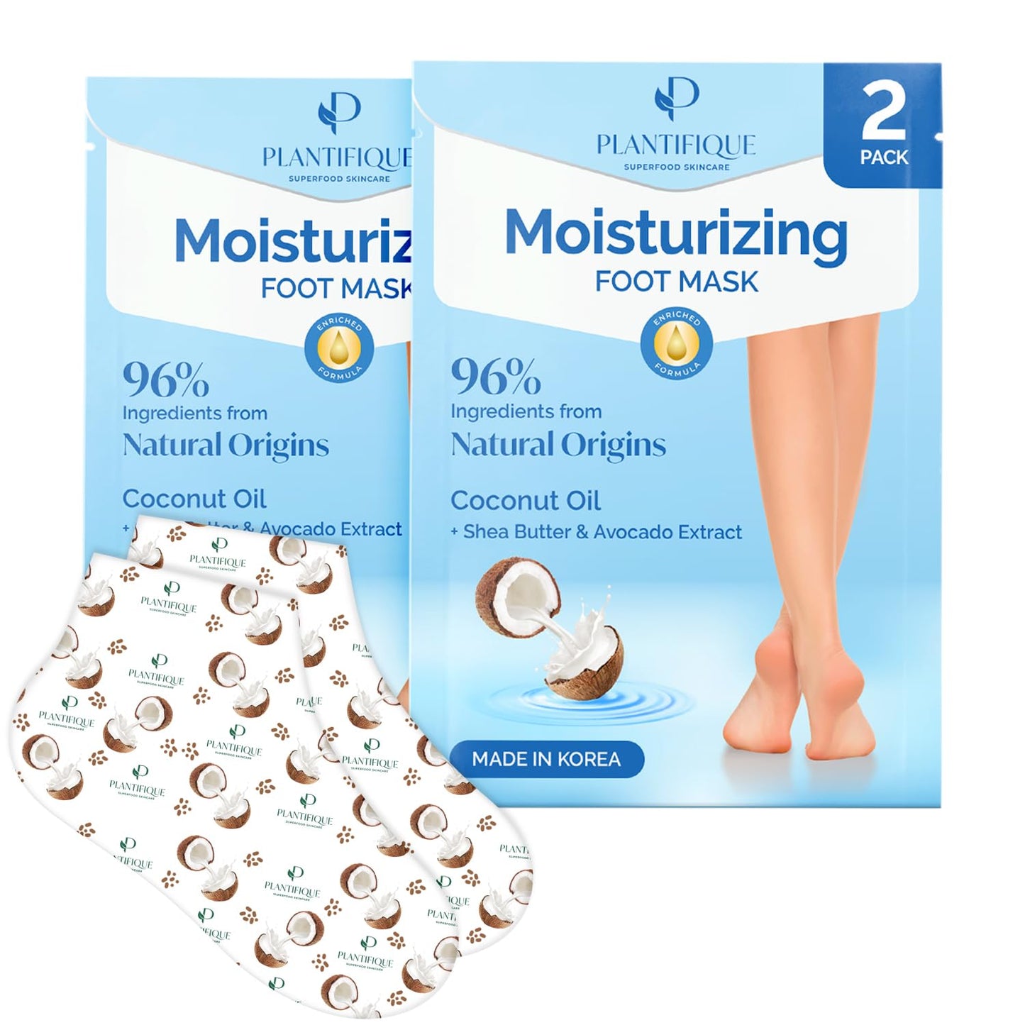 PLANTIFIQUE Korean Foot Mask with Shea Butter 2 Pairs Box for Dry & Cracked Feet | Hydrating Socks for Soft Heels | Intense Moisturizing and Repairing Dry Rough Skin | Foot Spa | Happy Feet Mask