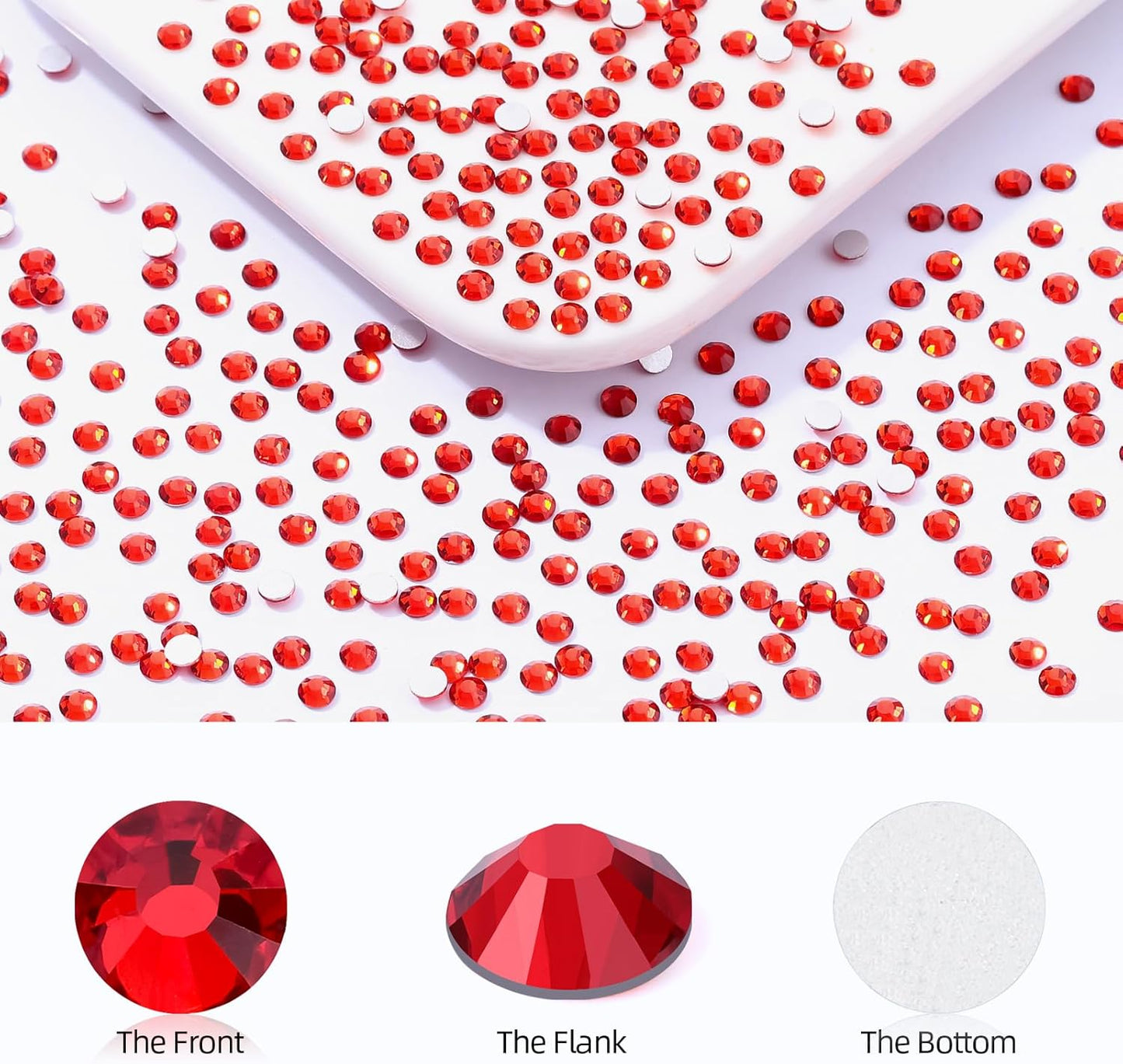 Red Flatback Rhinestones, Glass Rhinestones for Nail Art and Craft, Glue Fix, Loose Crystal Gemstones(Red, SS6, 2880pcs, 1.9-2.0mm)