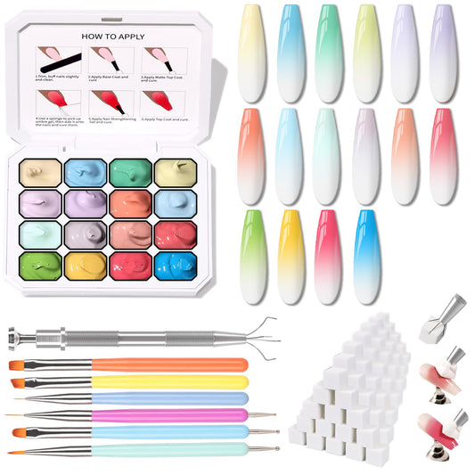 Sponge Pat Paint Nail Gel, Ombre Nails Gradient Gel Nail Blush Blooming Aura Nails Drawing Stripper Floral Painting DIY Nail Art, No Wipe, UV/LED Curing (16 Colors N)