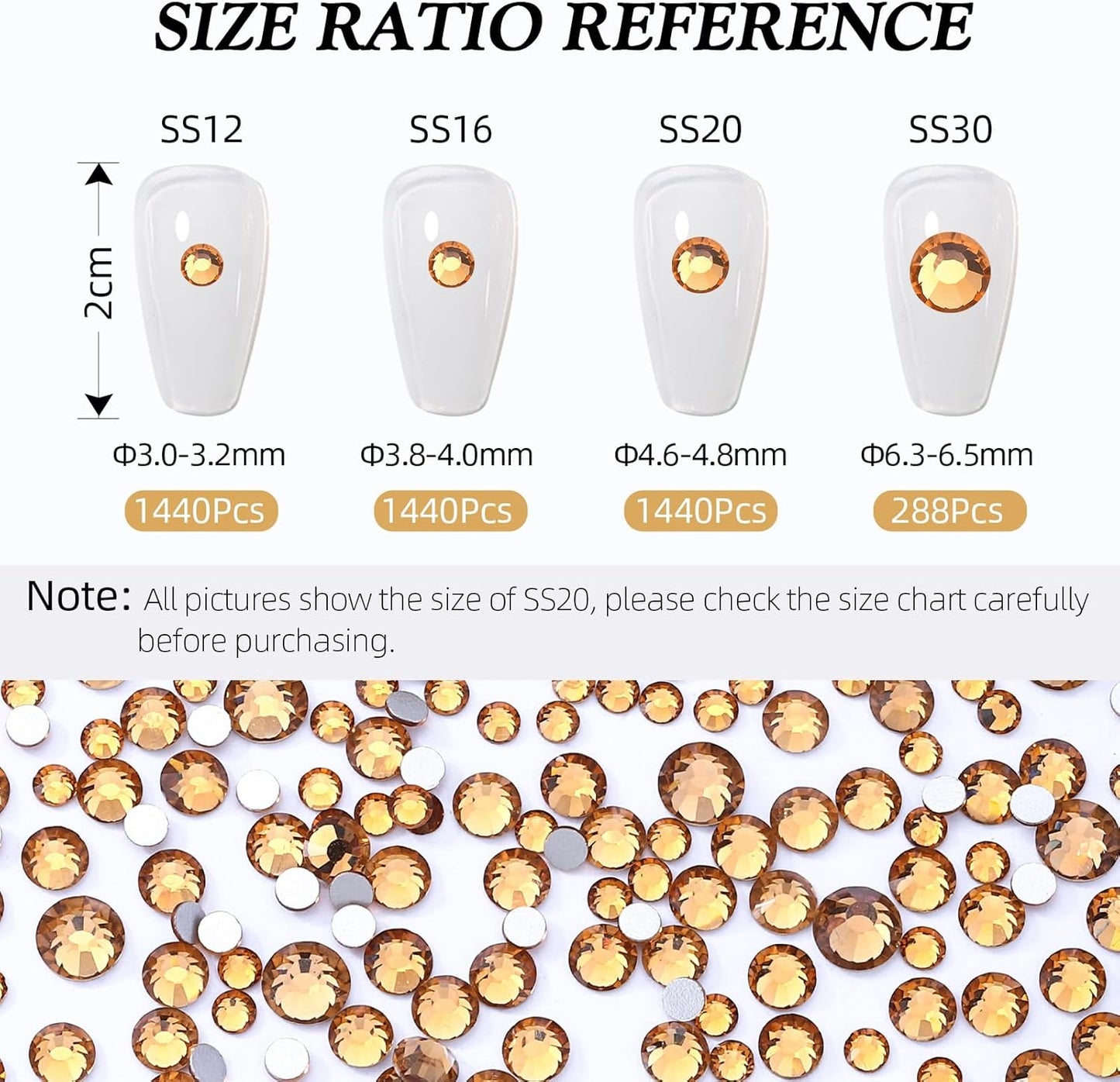 Topaz Flatback Rhinestones, Glass Rhinestones for Nail Art and Craft, Glue Fix, Loose Crystal Gemstones(Topaz, SS16, 1440pcs, 3.8-4.0mm)