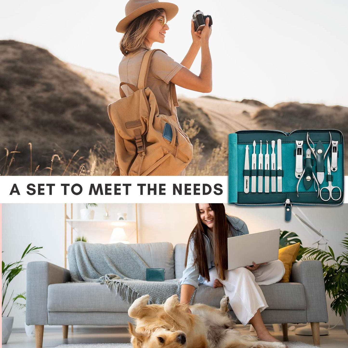 FAMILIFE Nail Kit, Professional Manicure Set Manicure Kit, 11 in 1 Stainless Steel Nail Clippers Set Pedicure Tools, Men Grooming Tool with Portable Blue Leather Travel Case Luxury Gifts for Him