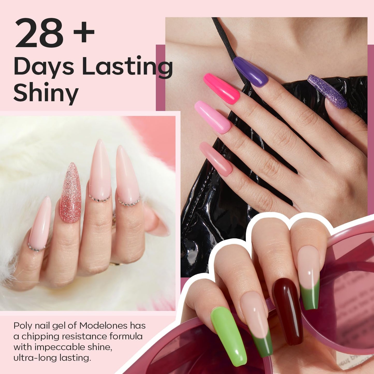 Modelones 133pcs Poly Extension Gel Nail Kit, 32 Colors All Seasons Poly Gel kit with Nail Lamp Slip Solution Builder Thickening Manicure Tools for Starter Salon DIY