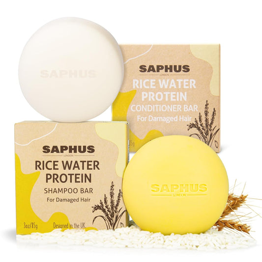 Rice Water Shampoo & Conditioner Bar Set – Strengthens and Nourishes Thinning Hair with Fermented Rice Water & Amino Acids, Sulfate & Paraben Free, for Men and Women