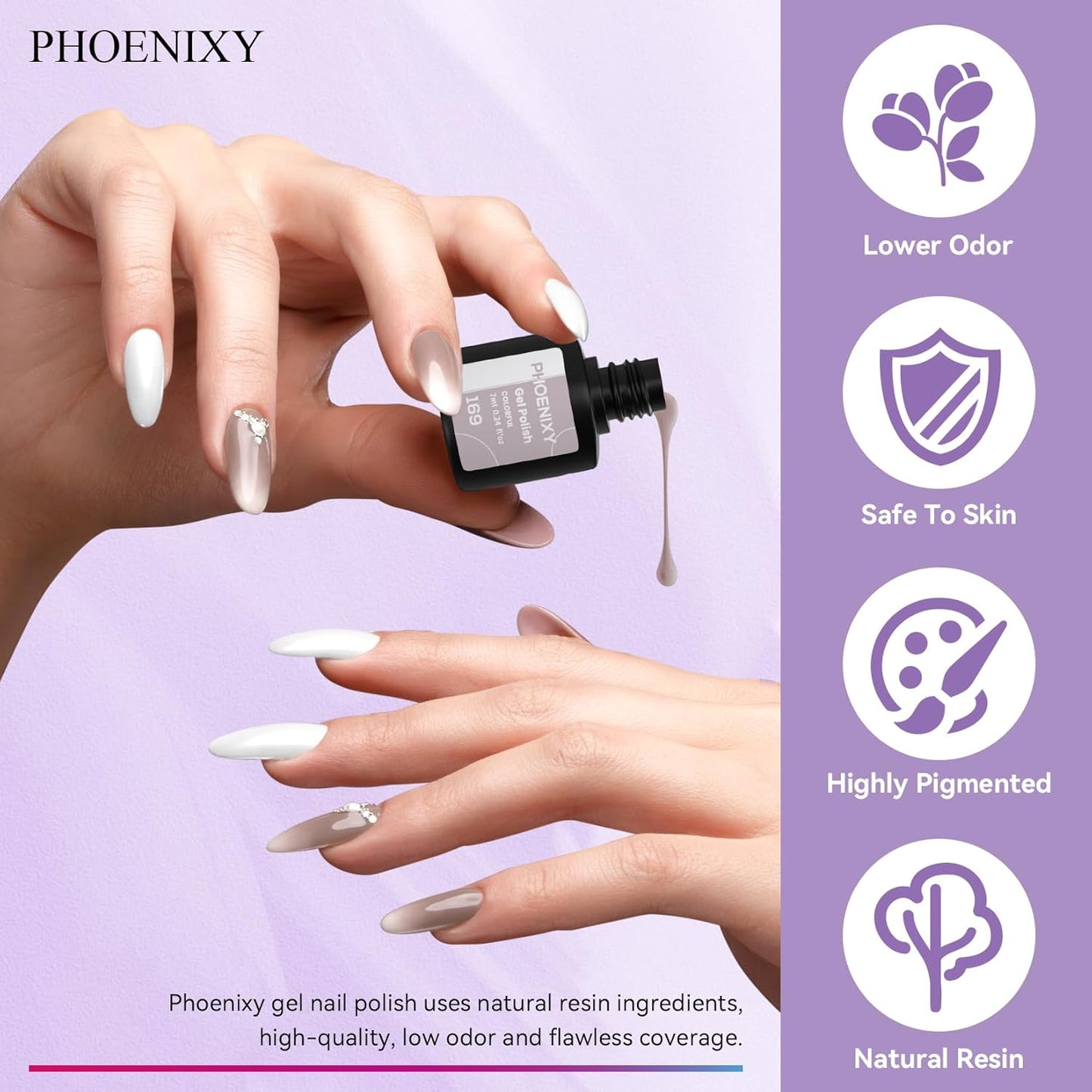 phoenixy Gel Nail Polish 25+5 PCS Gel Nail Polish Kit with Black White Pink Blue Purple Suitable for All Seasons for Women