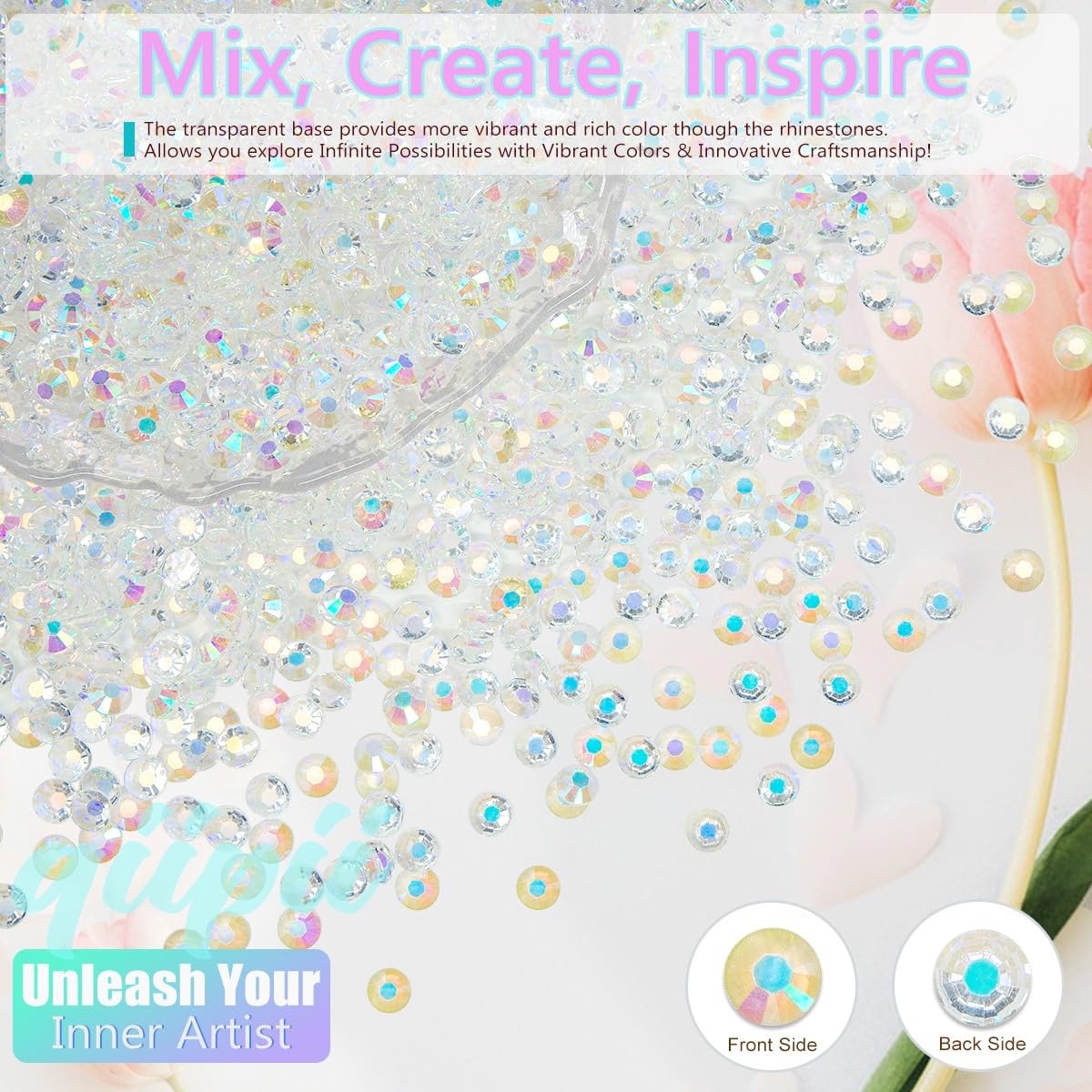 16000PCS 3mm 4mm 5mm Transparent AB Resin Rhinestones for Crafting Clear AB Flatback Jelly Stones Bulk SS10 SS16 SS20 Diamonds Gems Charms for Nails Face Eyes Makeup Tumblers Bottles DIY Crafts