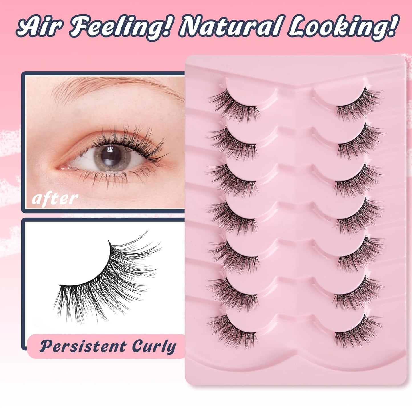 Half Lashes Cat Eye 14MM Corner Lashes False Eyelashes Natural Look C Curl Wispy Half Eyelashes 3/4 Lashes with Thin Cotton Band Soft Eyelash Pack Siligli 7 Pair