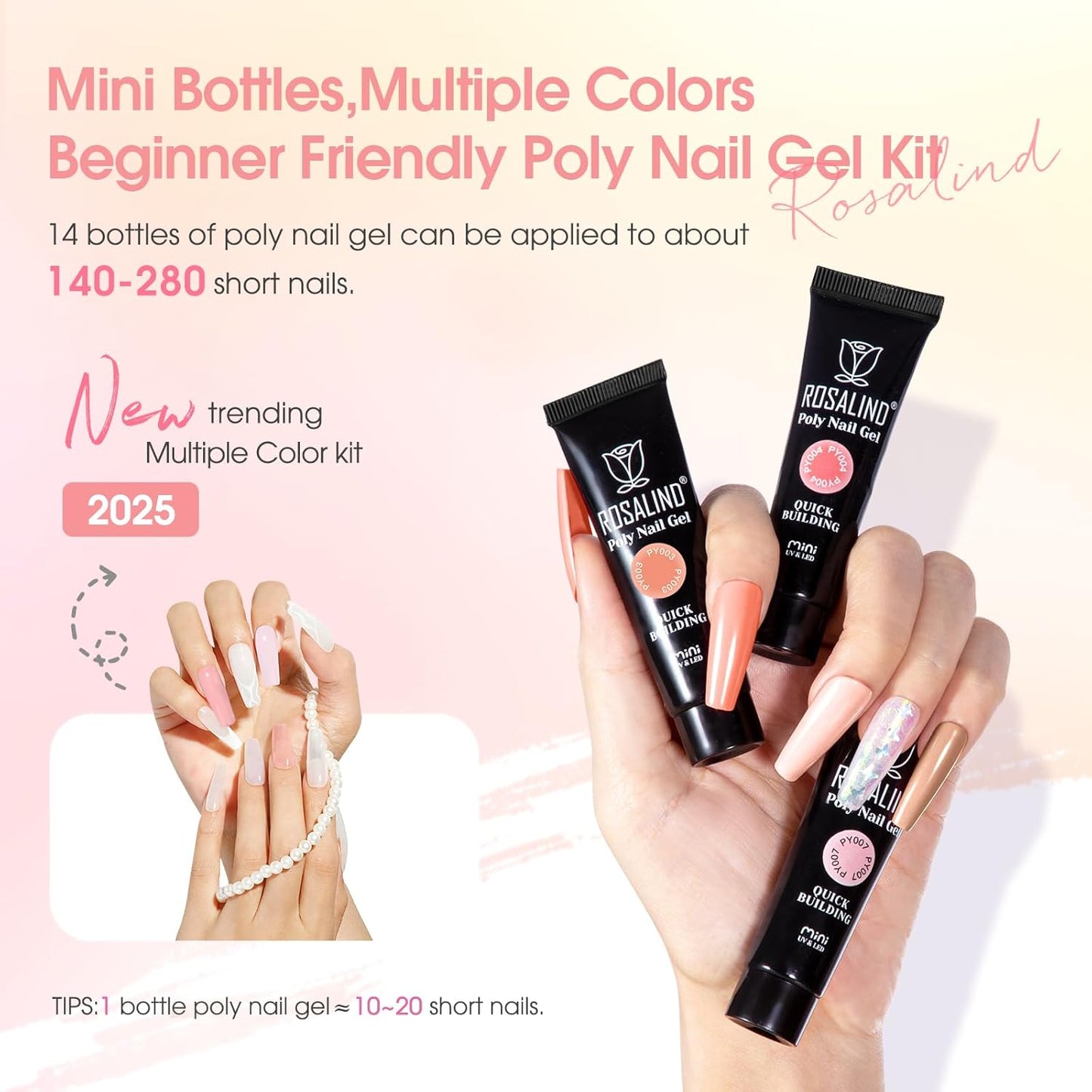 ROSALIND 14PCS White Nude Poly Nail Gel Kit with Nail Lamp Brown Purple Poly Extension Gel Set