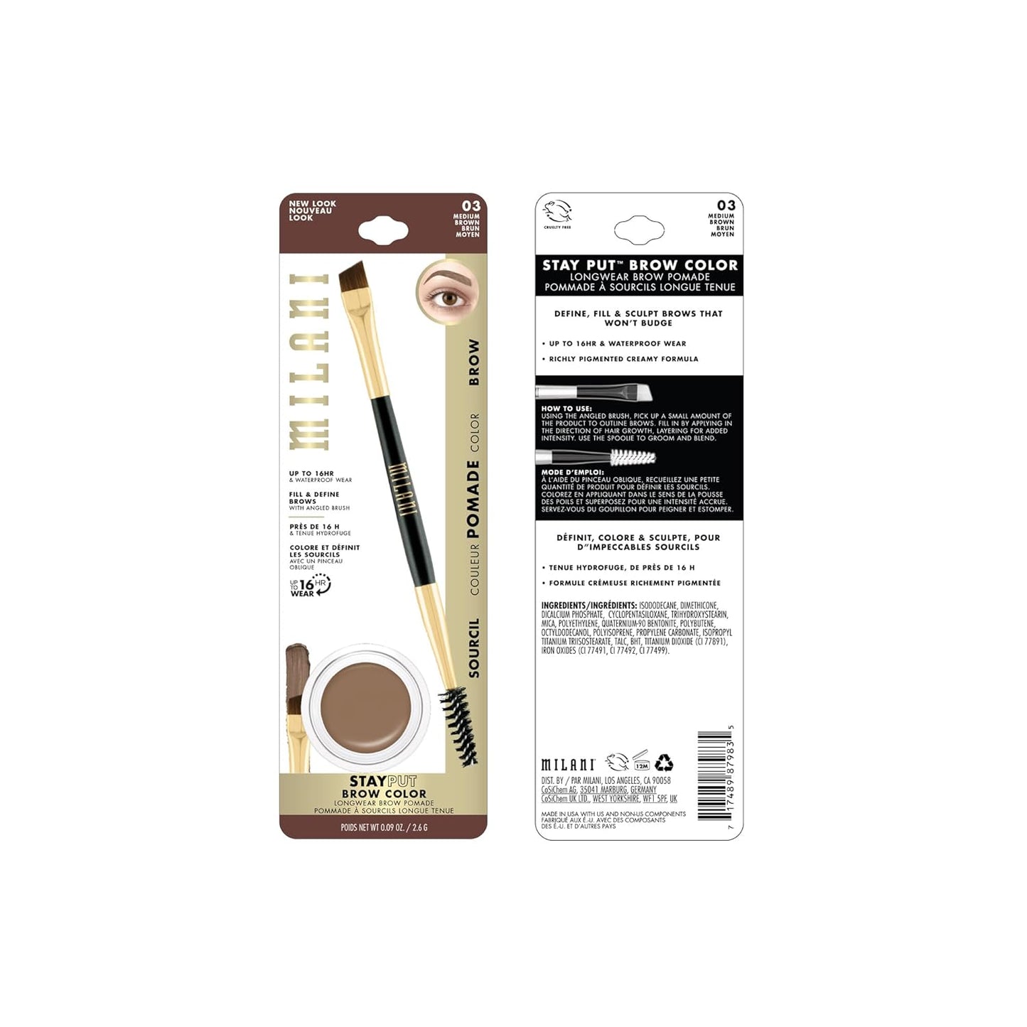 Milani Stay Put Brow Color - Medium Brown (0.09 Ounce) Vegan, Cruelty-Free Eyebrow Color that Fills and Shapes Brows…