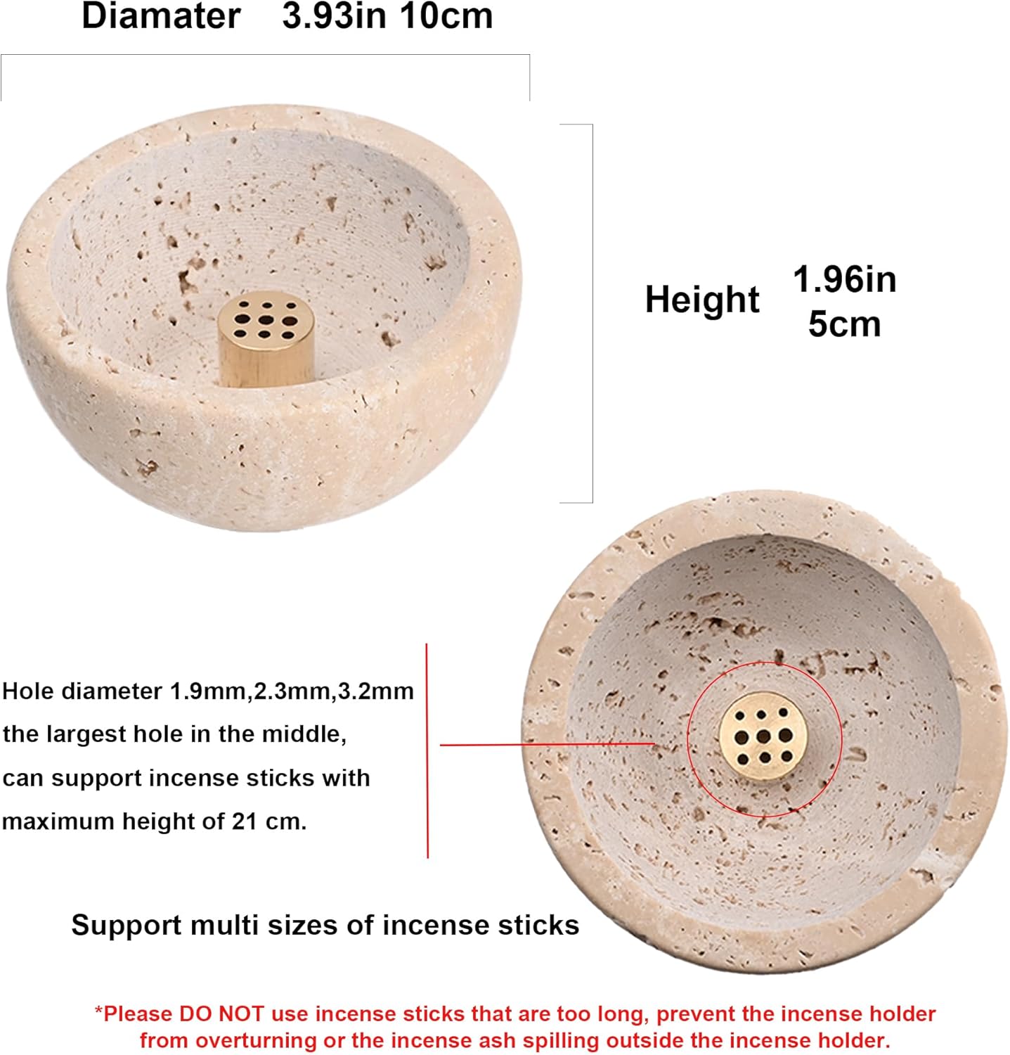 Incense Holder for Sticks and Cones - Handcrafted Limestone Incense Burner and Ash Catcher, Modern Stone Holder for Aromatherapy, Meditation, and Japanese Incense